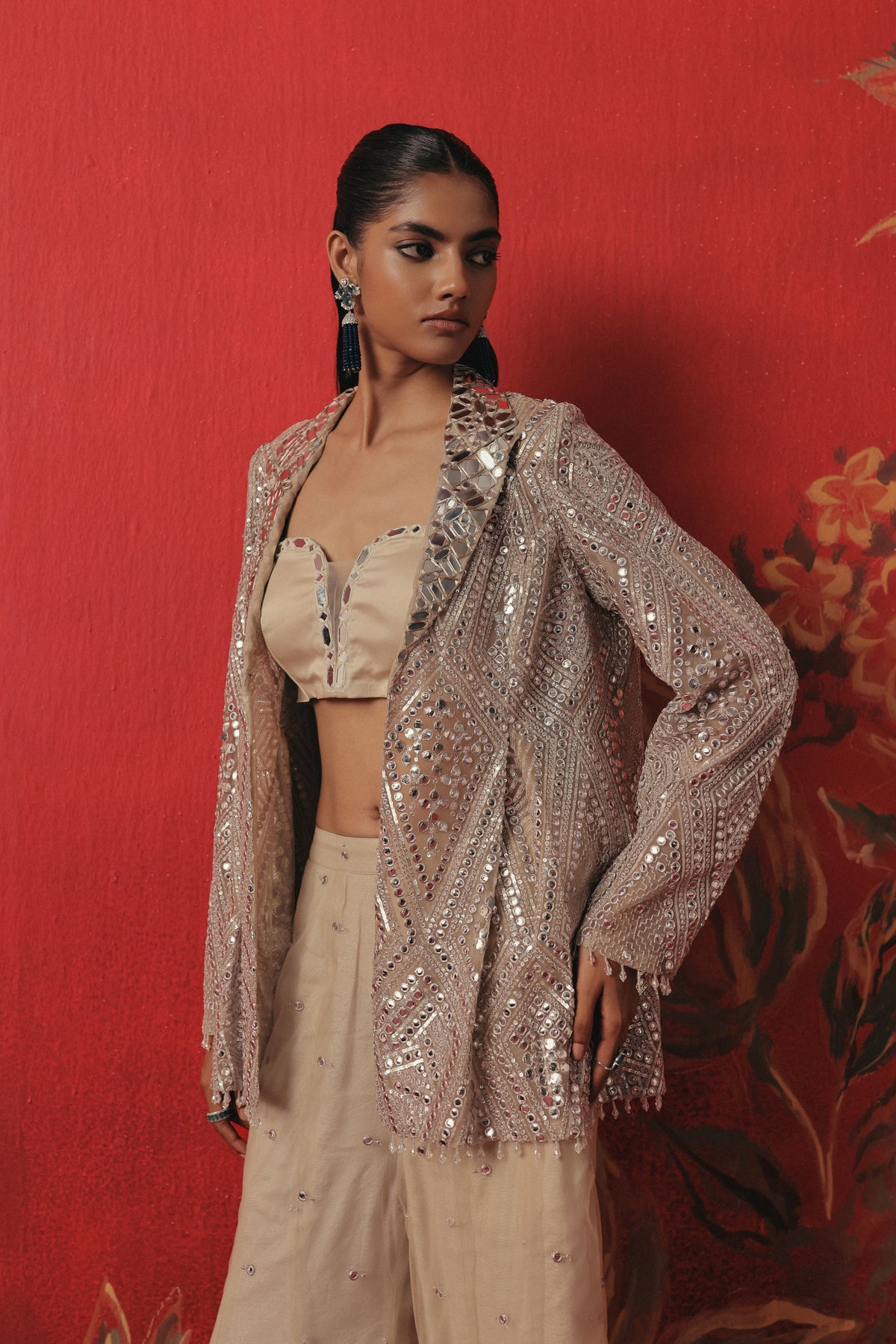 Lapel Collar Short Jacket Set