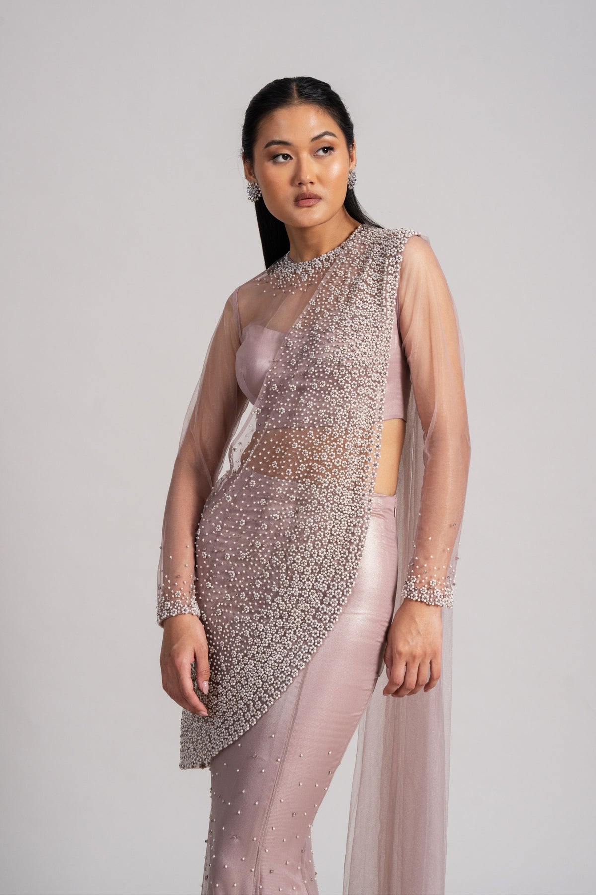 Pearl Meteor Mermaid Drape Saree Set