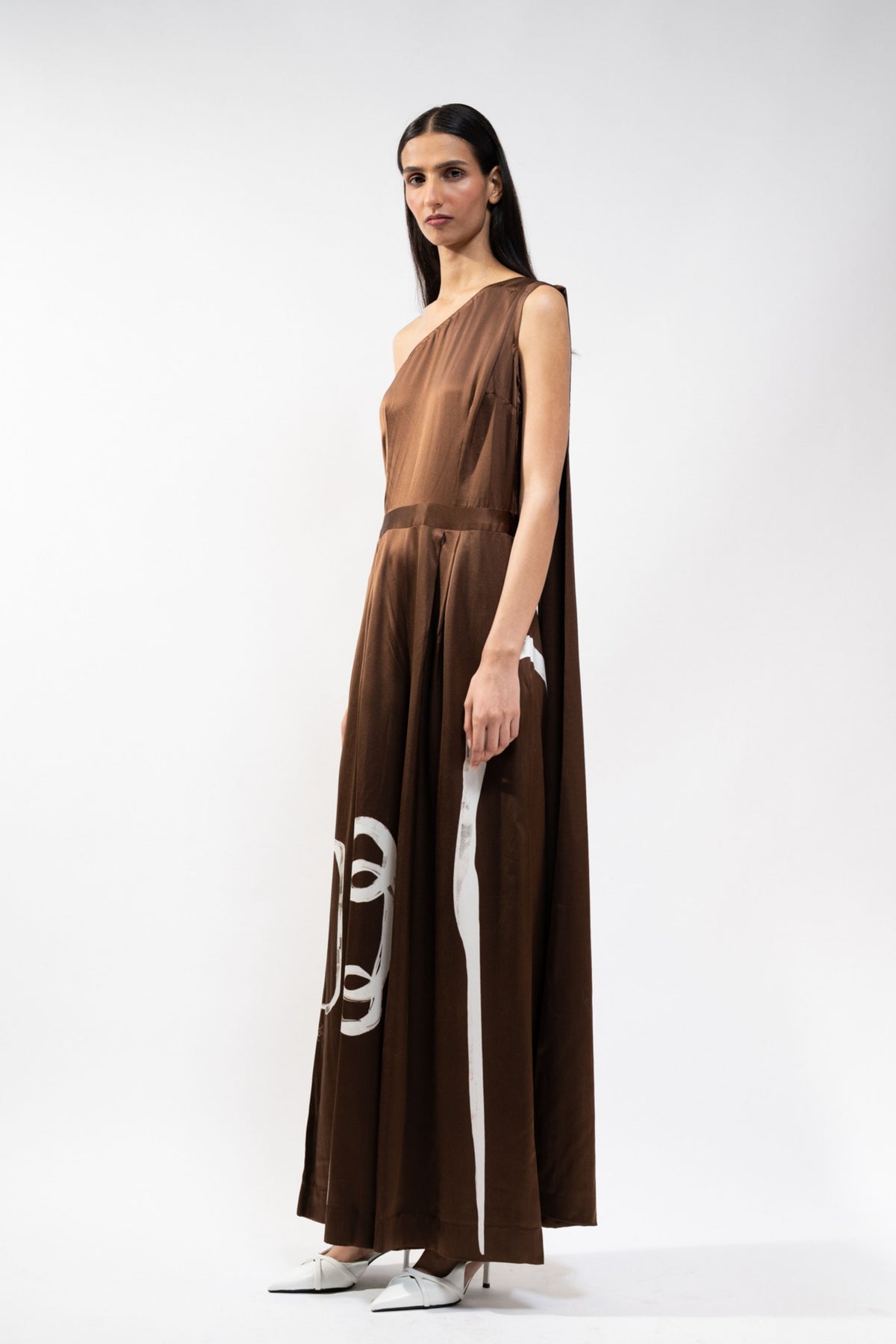 Brown Printed Silk Jumpsuit