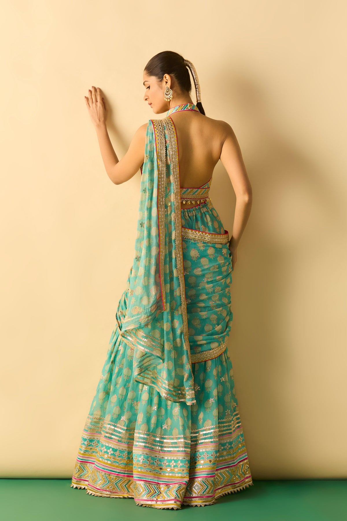 Labdhi Aqua Draped Saree Set