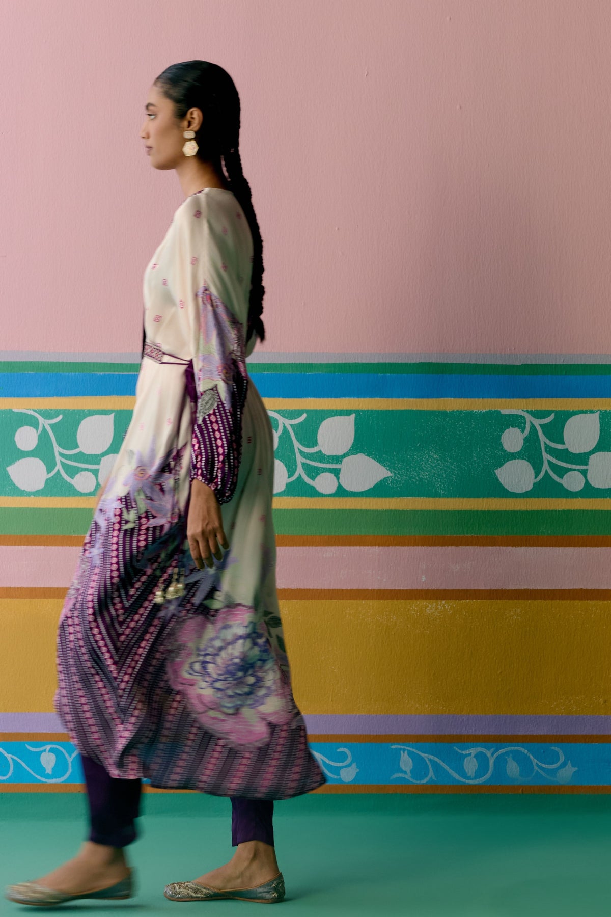 Purple Ikat Long Kaftan Set