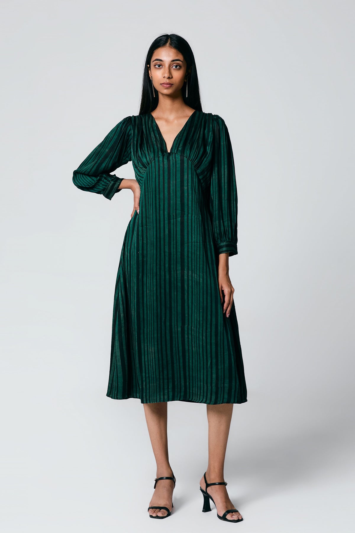 Green V Neck Dress