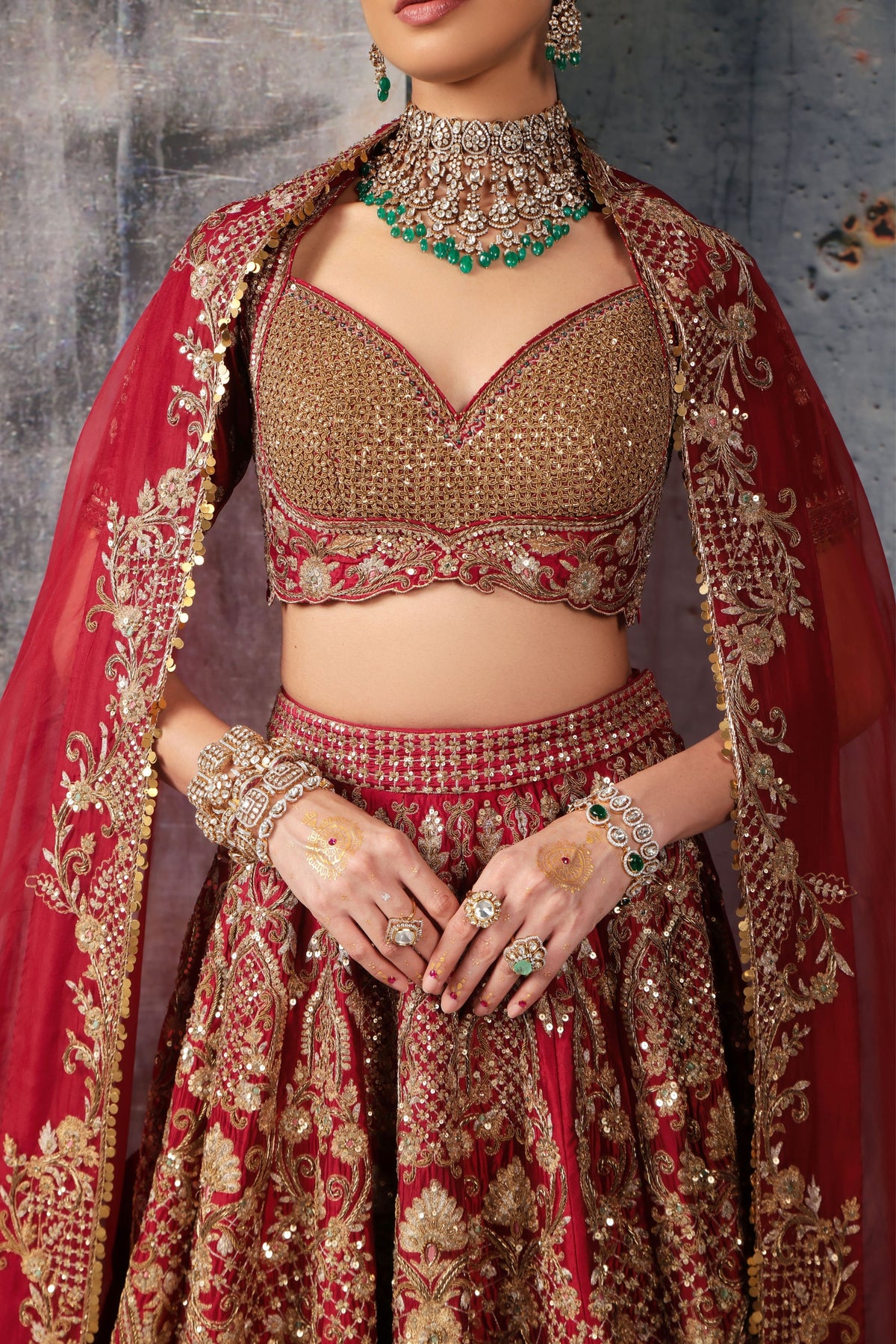 Maroon Heavy Jaal Lehenga Set