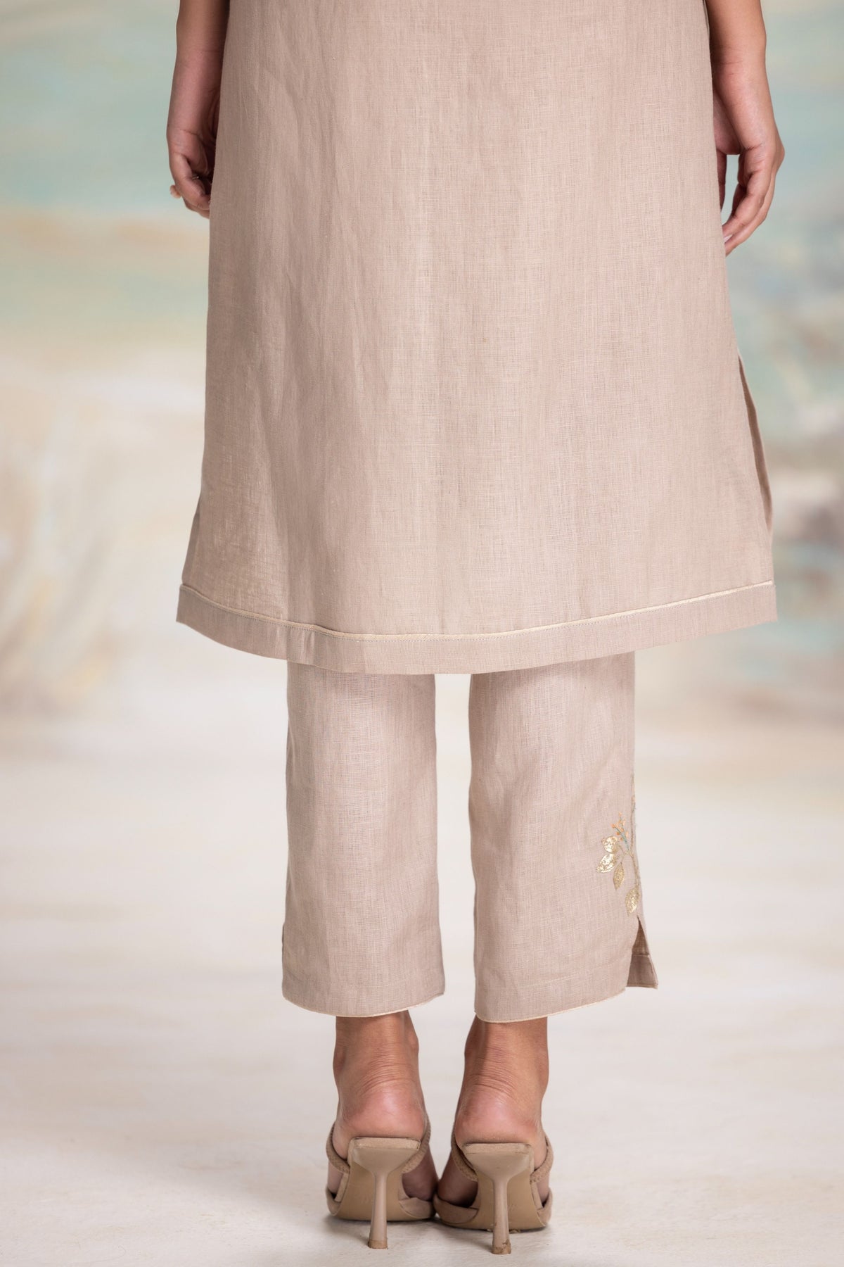 Golden Leaf Cement Kurta Set