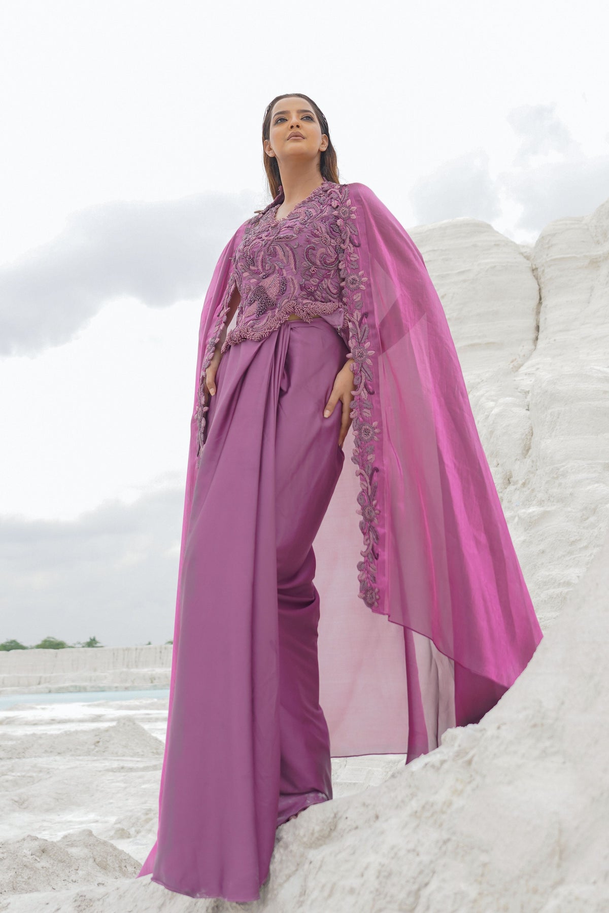 Pink Draped Skirt Set
