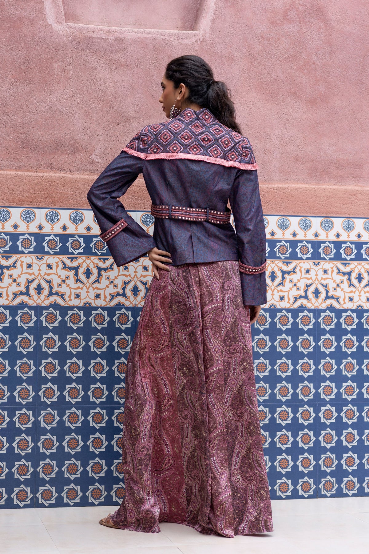 Denim Embroidered Jacket Set