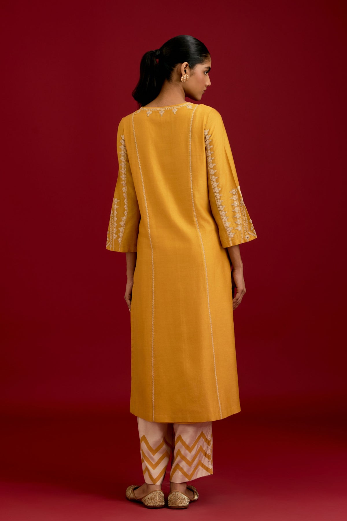 Mustard Cotton Silk Kurta Set