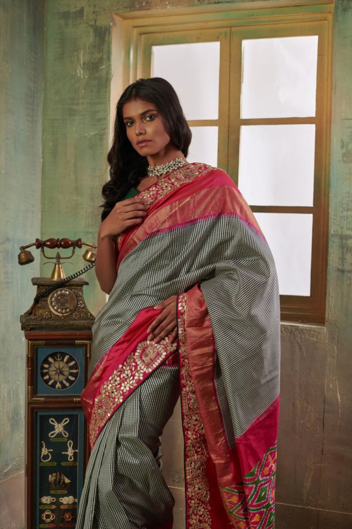 Classic grey pochampalli ikkat saree