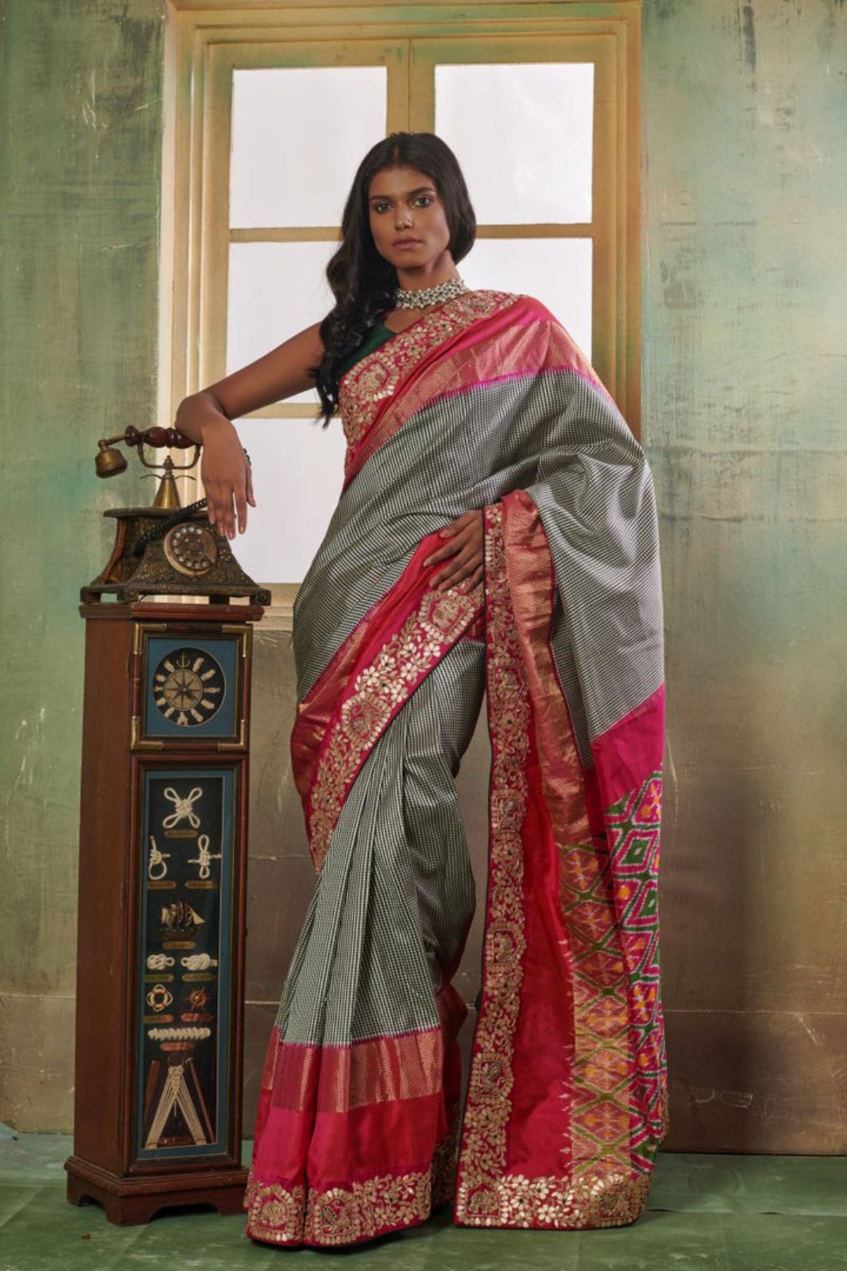 Classic grey pochampalli ikkat saree