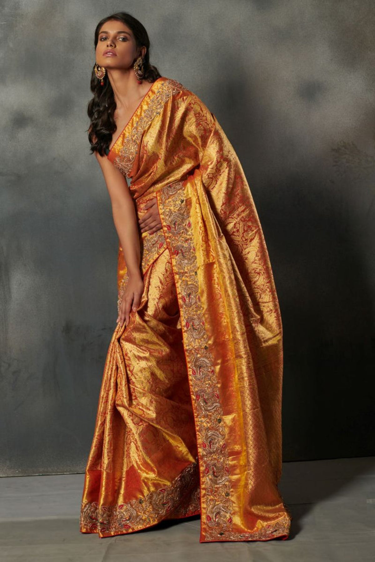 Golden kanchipuram silk saree
