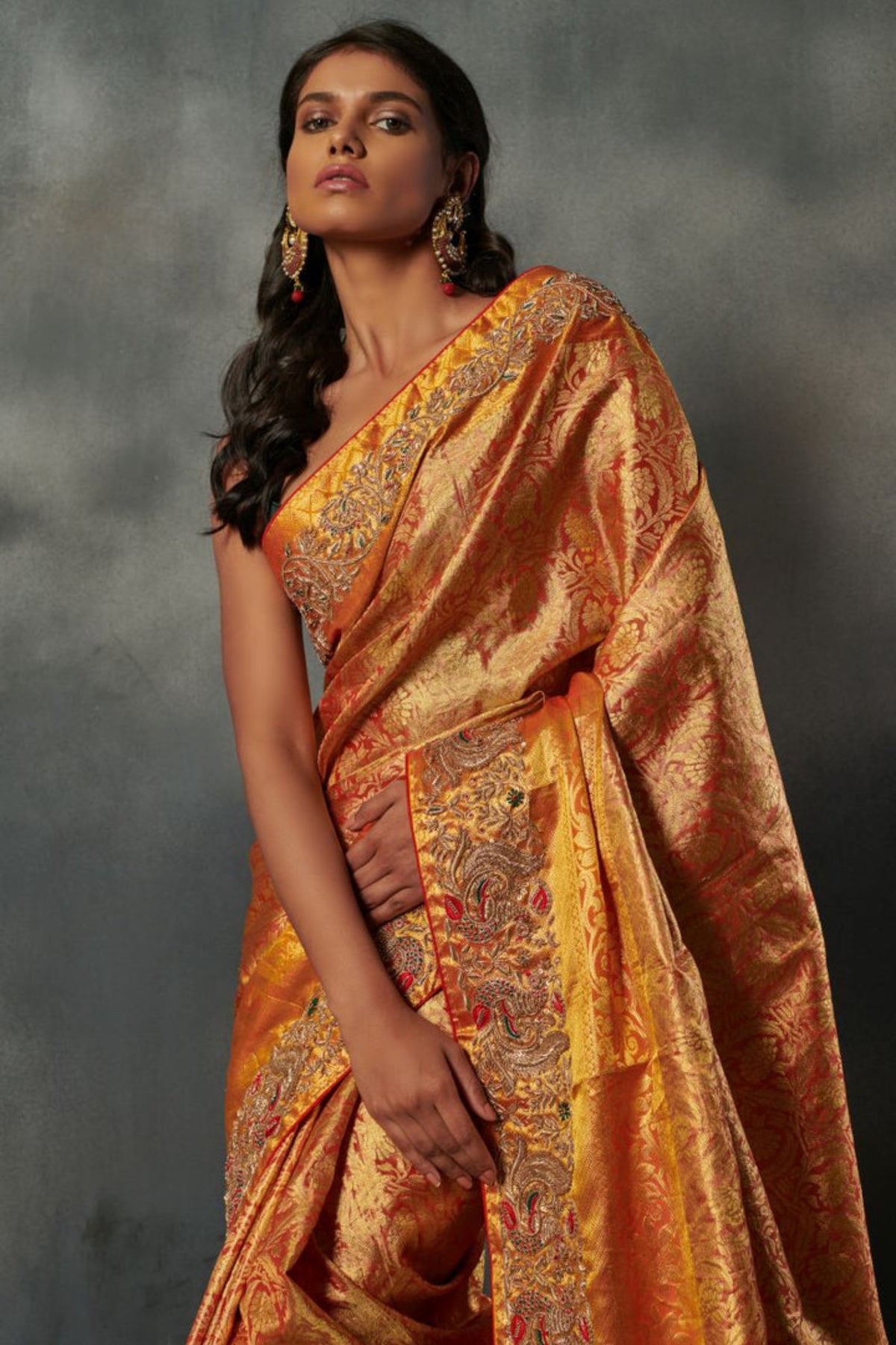 Golden kanchipuram silk saree