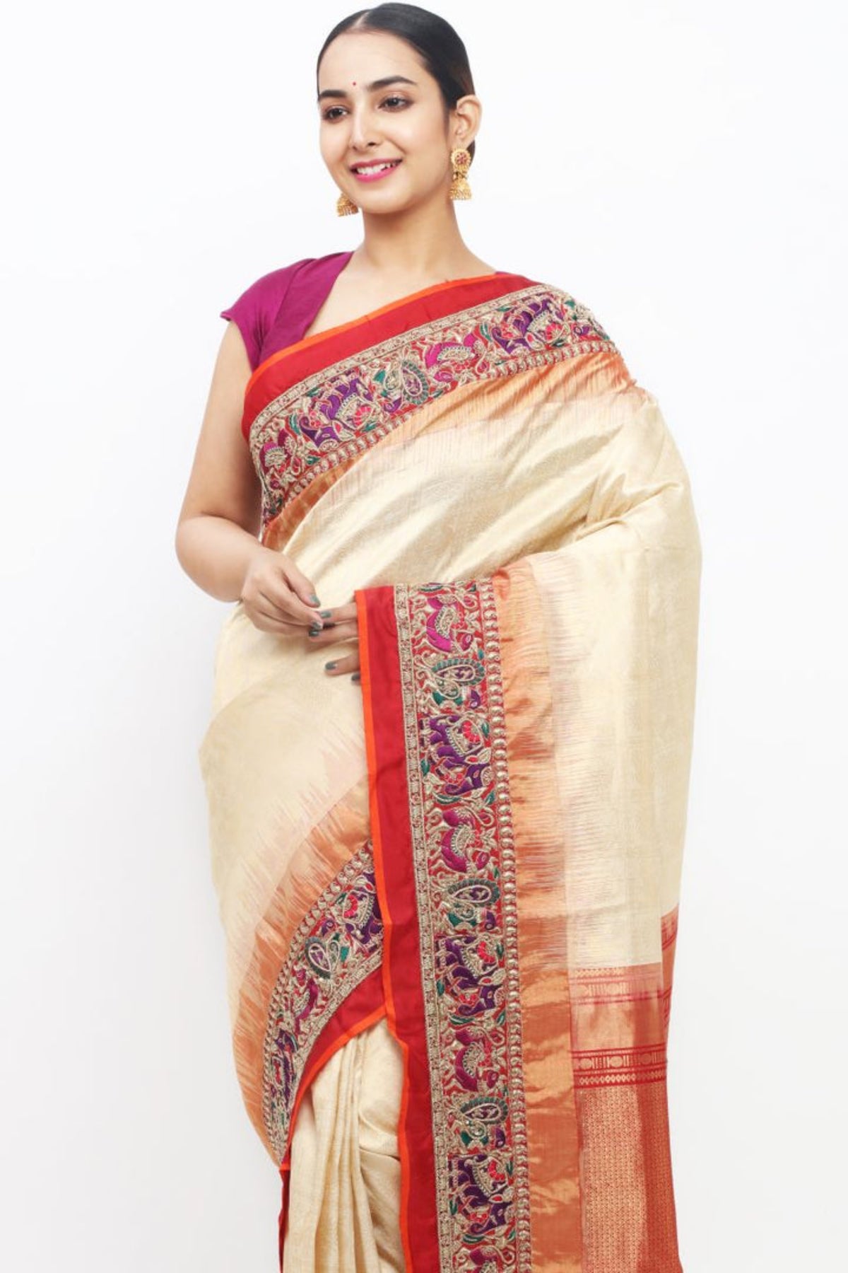 White kanchipuram saree