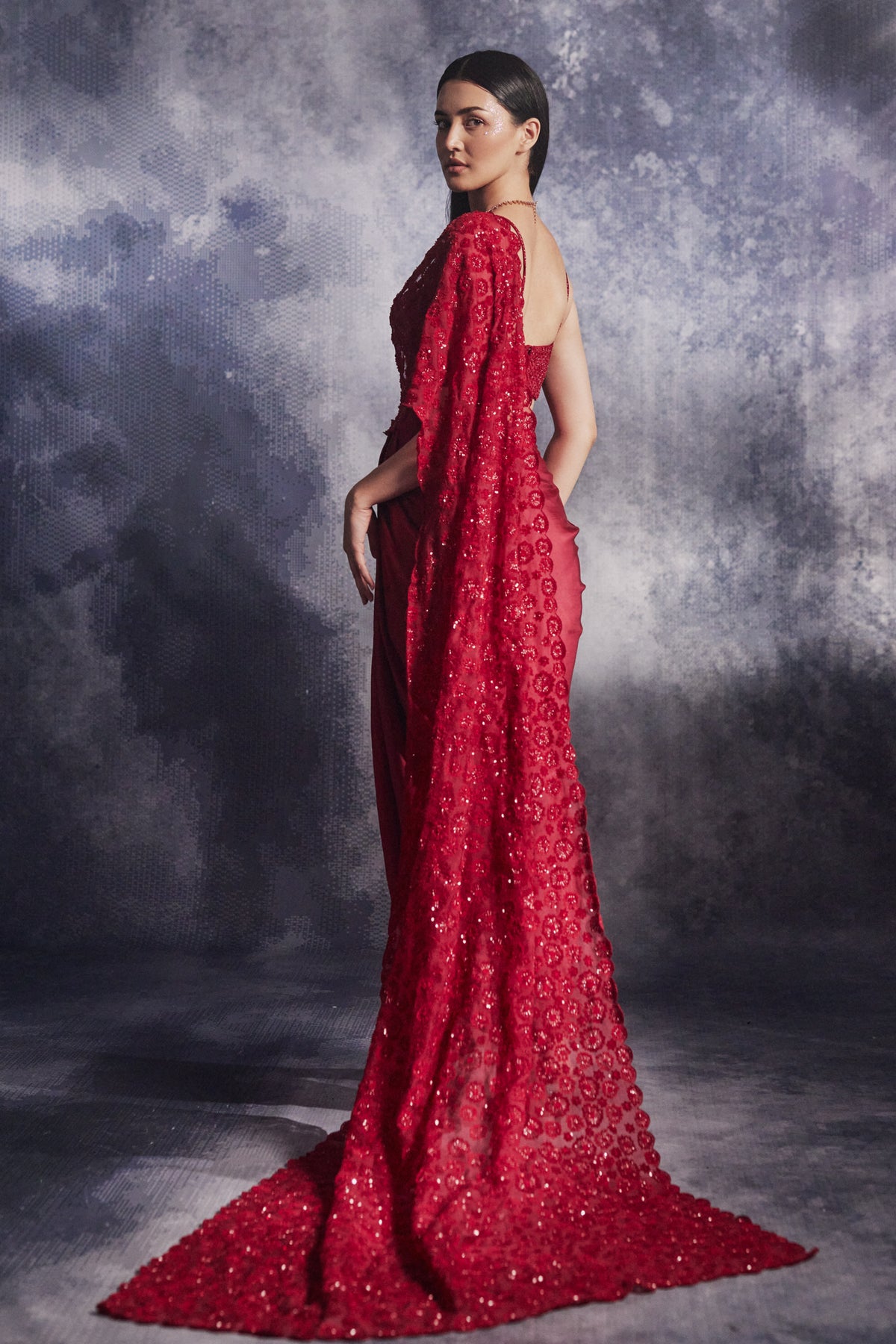 Scarlet Red Draped Skirt Set