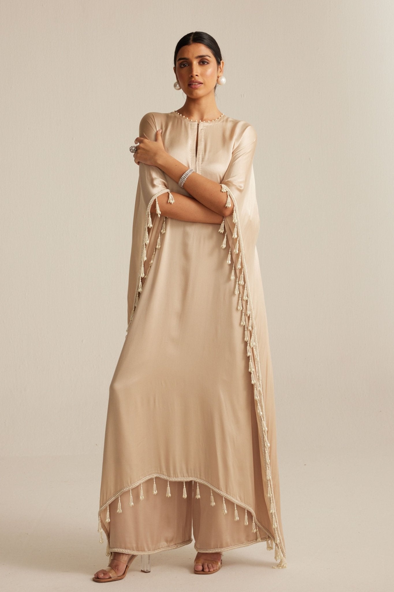 Light Beige Kaftaan Set - Vvani by Vani Vats - Elahe