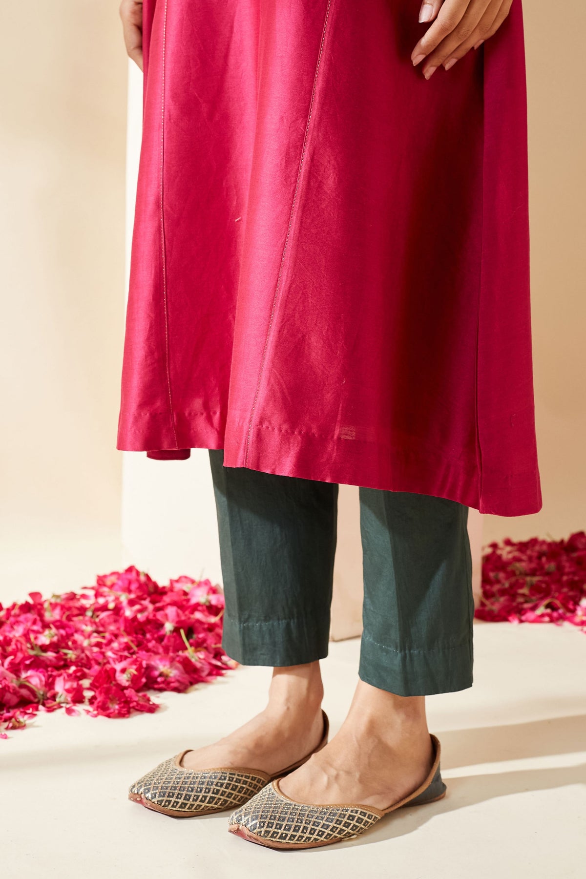 Magenta Floral Chanderi Kurta Set