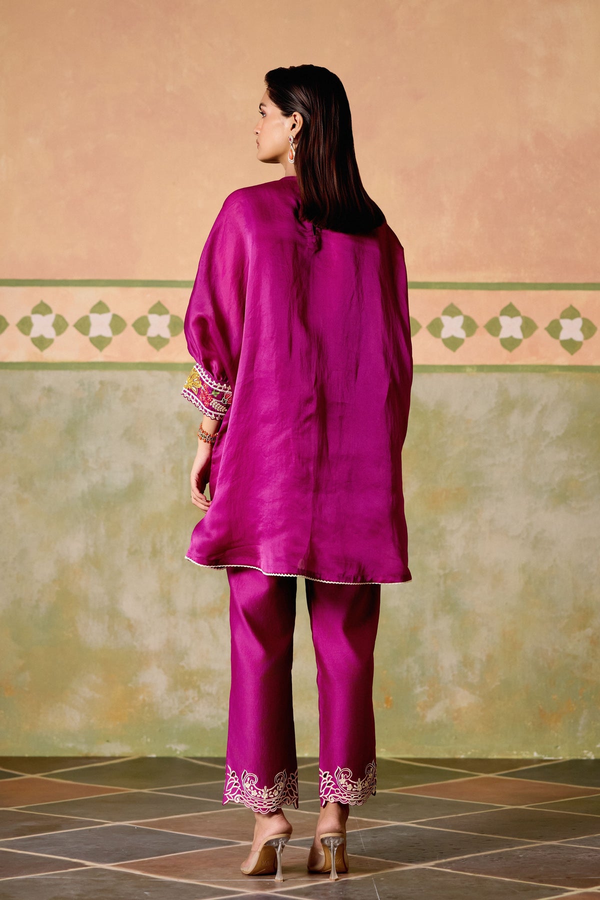 Purple Embroidered Kimono Co-ord Set