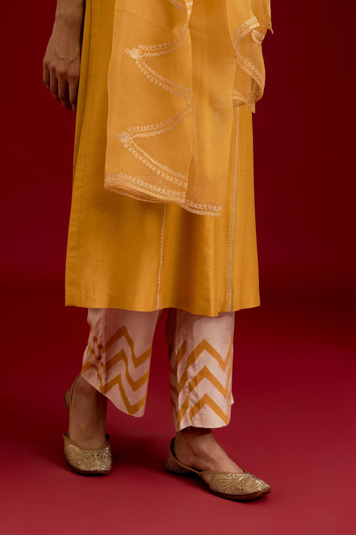 Mustard Cotton Silk Kurta Set
