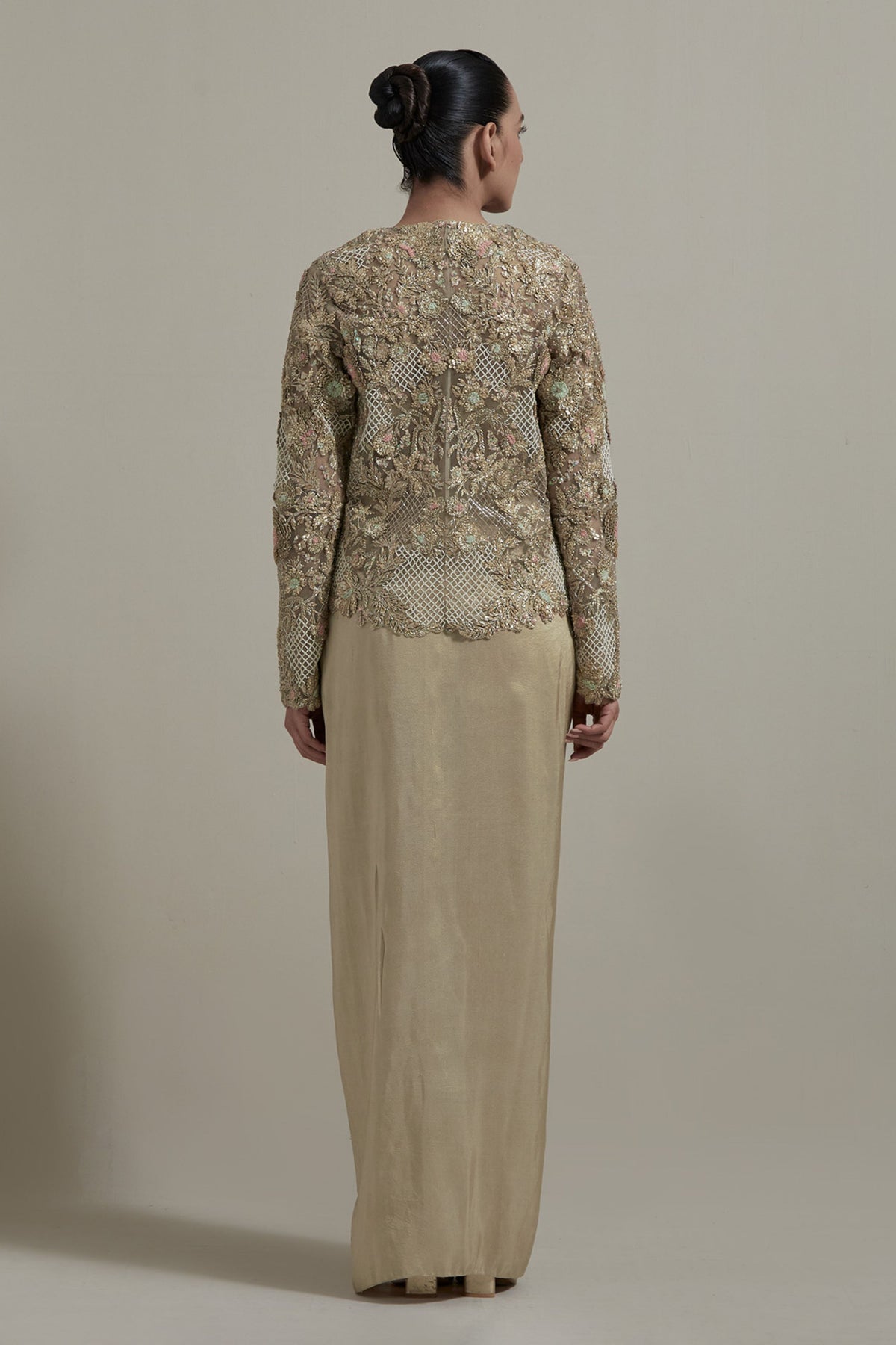 Beige Embellished Jacket Set