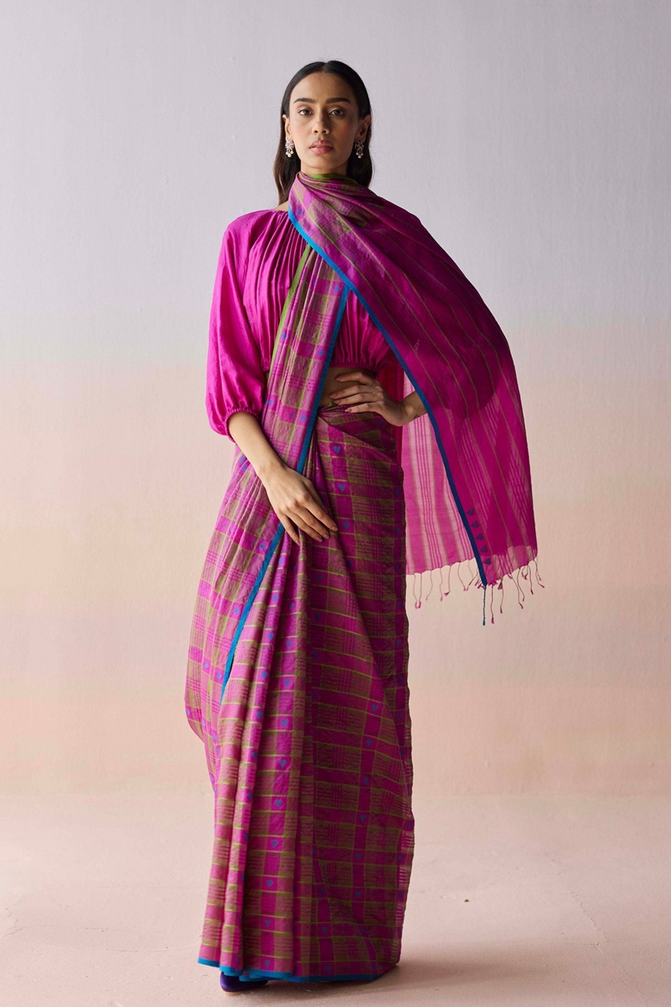 Heartglow Jamdani Saree - Surmaye - Elahe