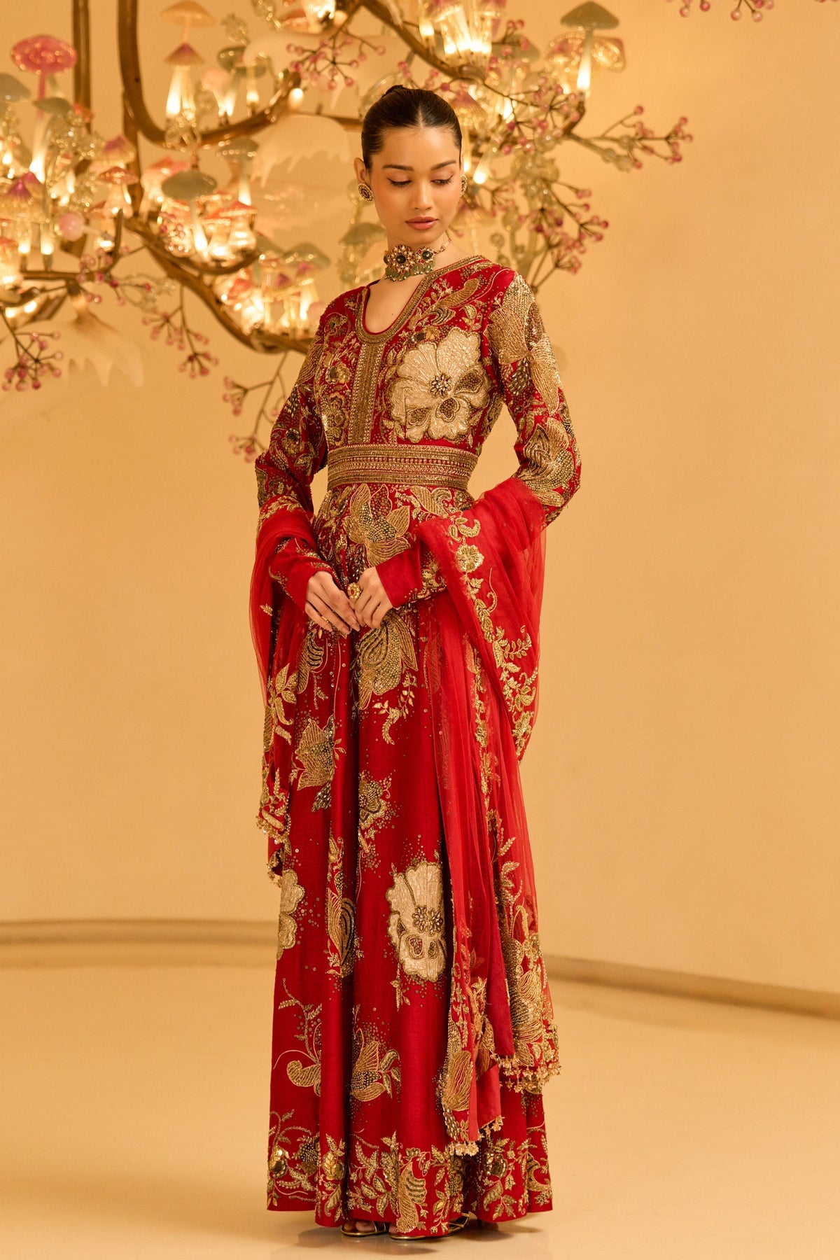 Zardozi Red Anarkali Set
