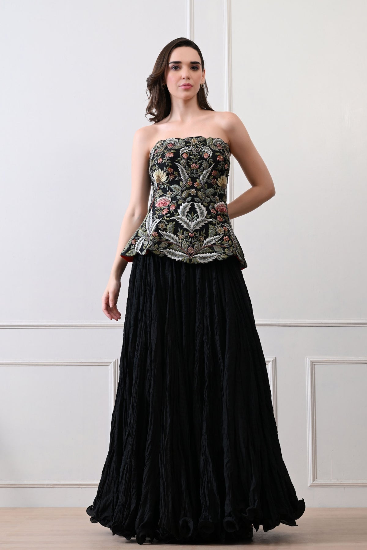 Black Embroidered Corset Set