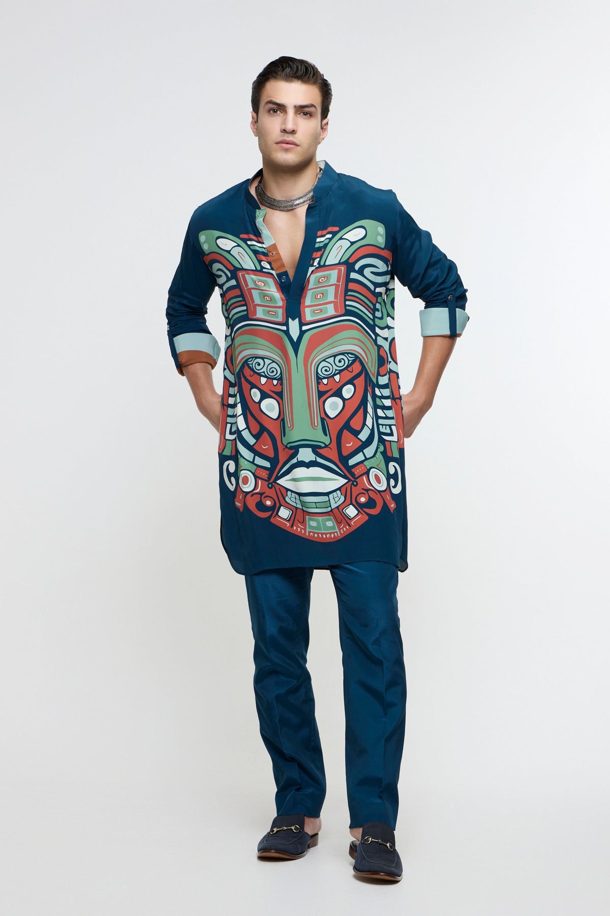 Midnight Blue Rolled Up Kurta