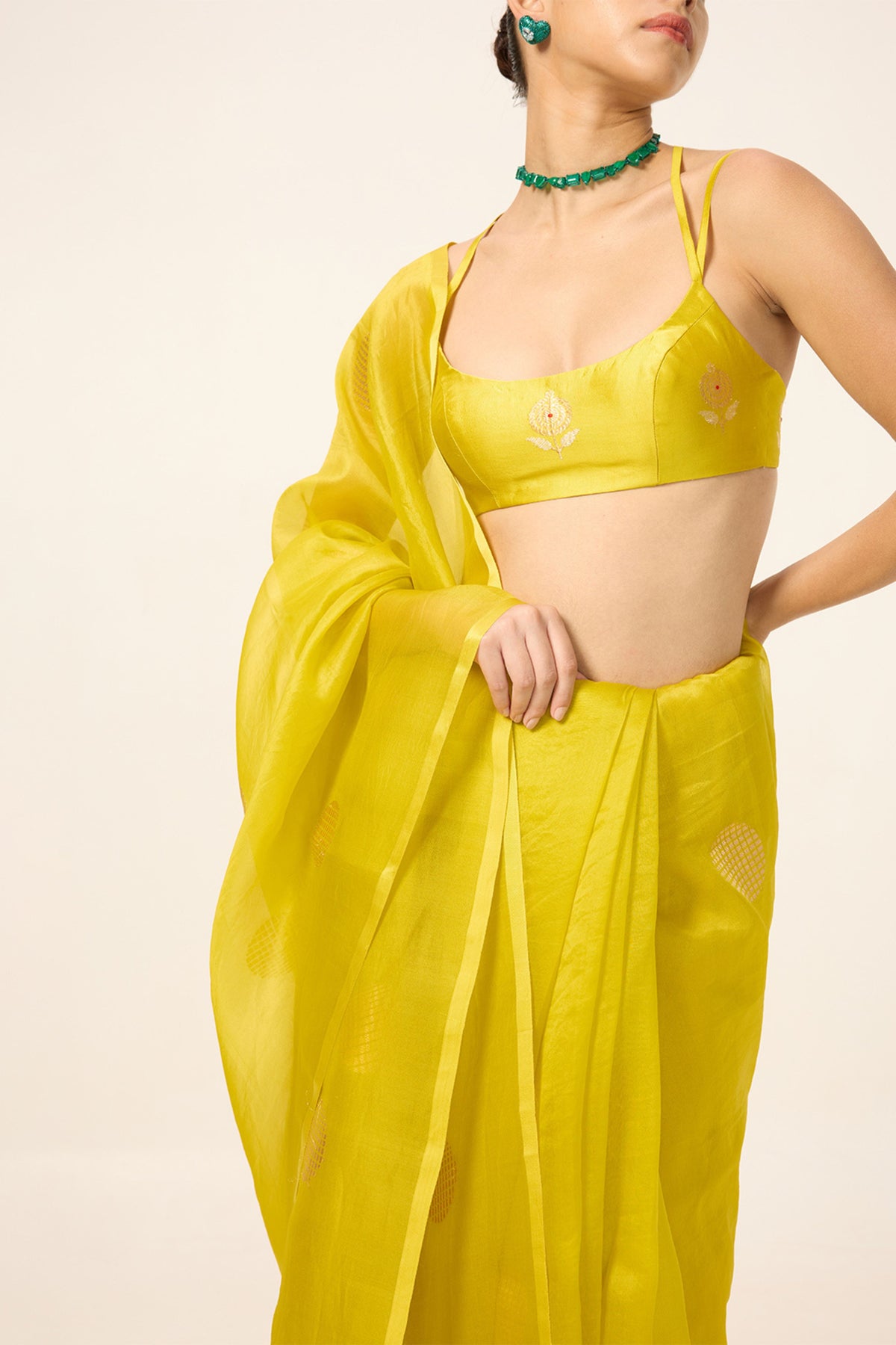 Yellow Ochre Organza Saree