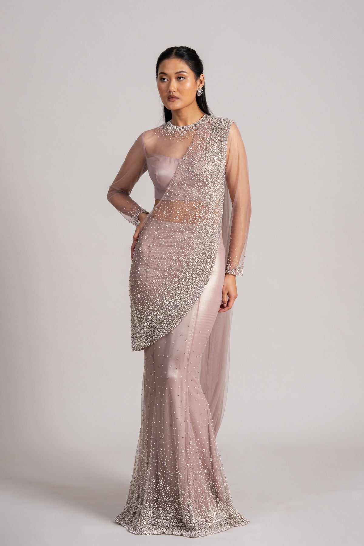 Pearl Meteor Mermaid Drape Saree Set