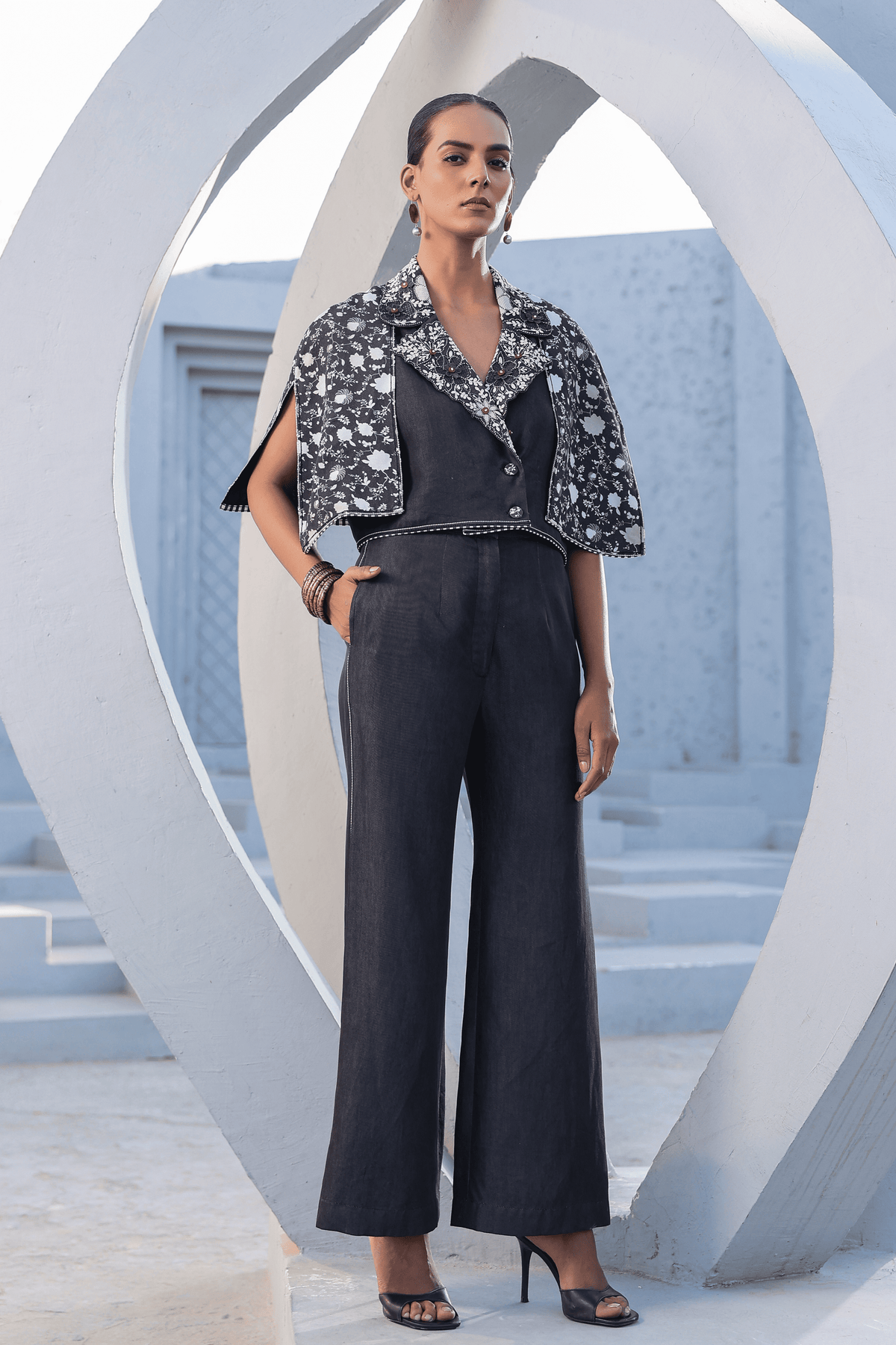 Azure Cape Style Co-ord Set in Black