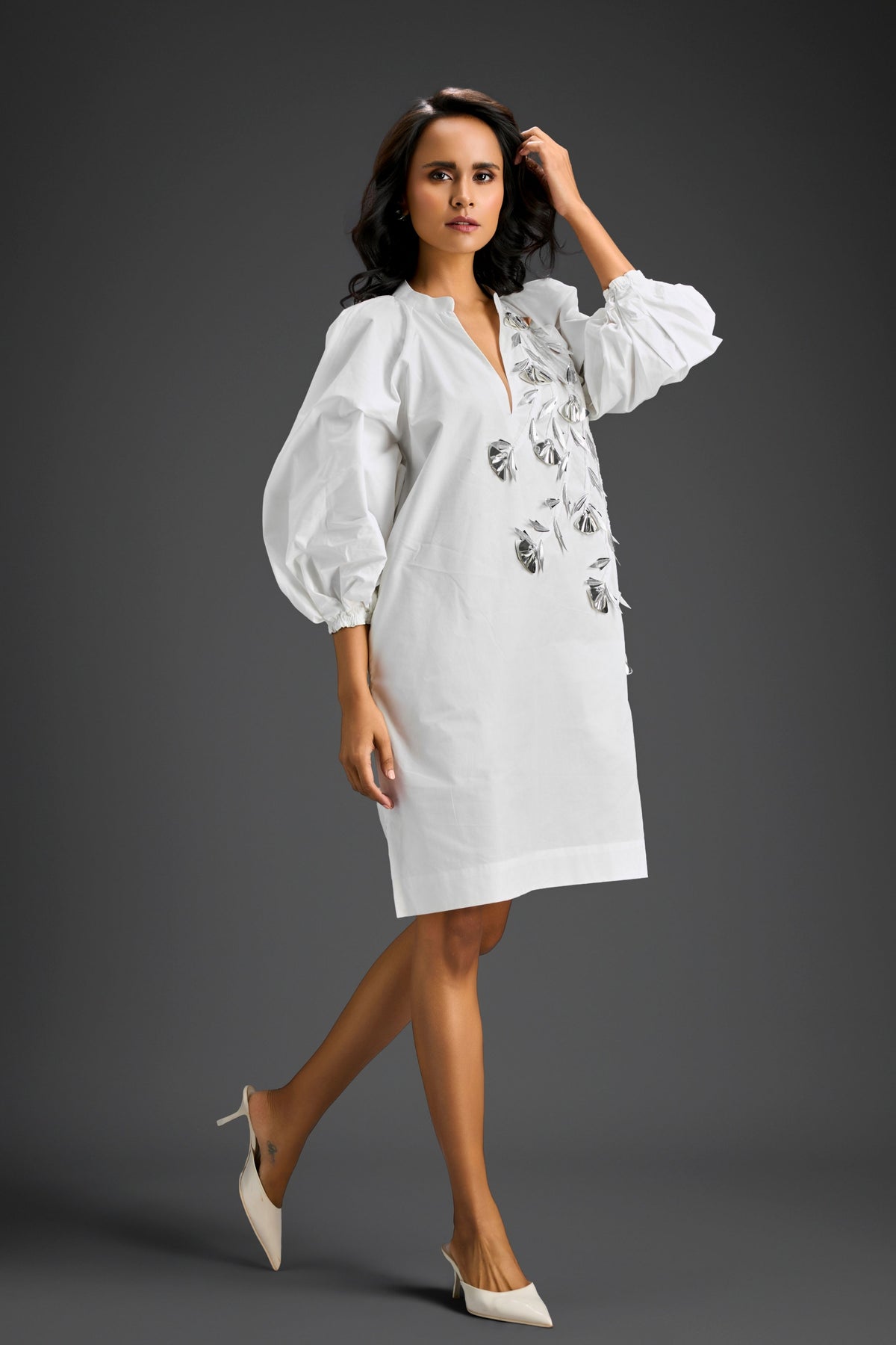 White V-neck Dress