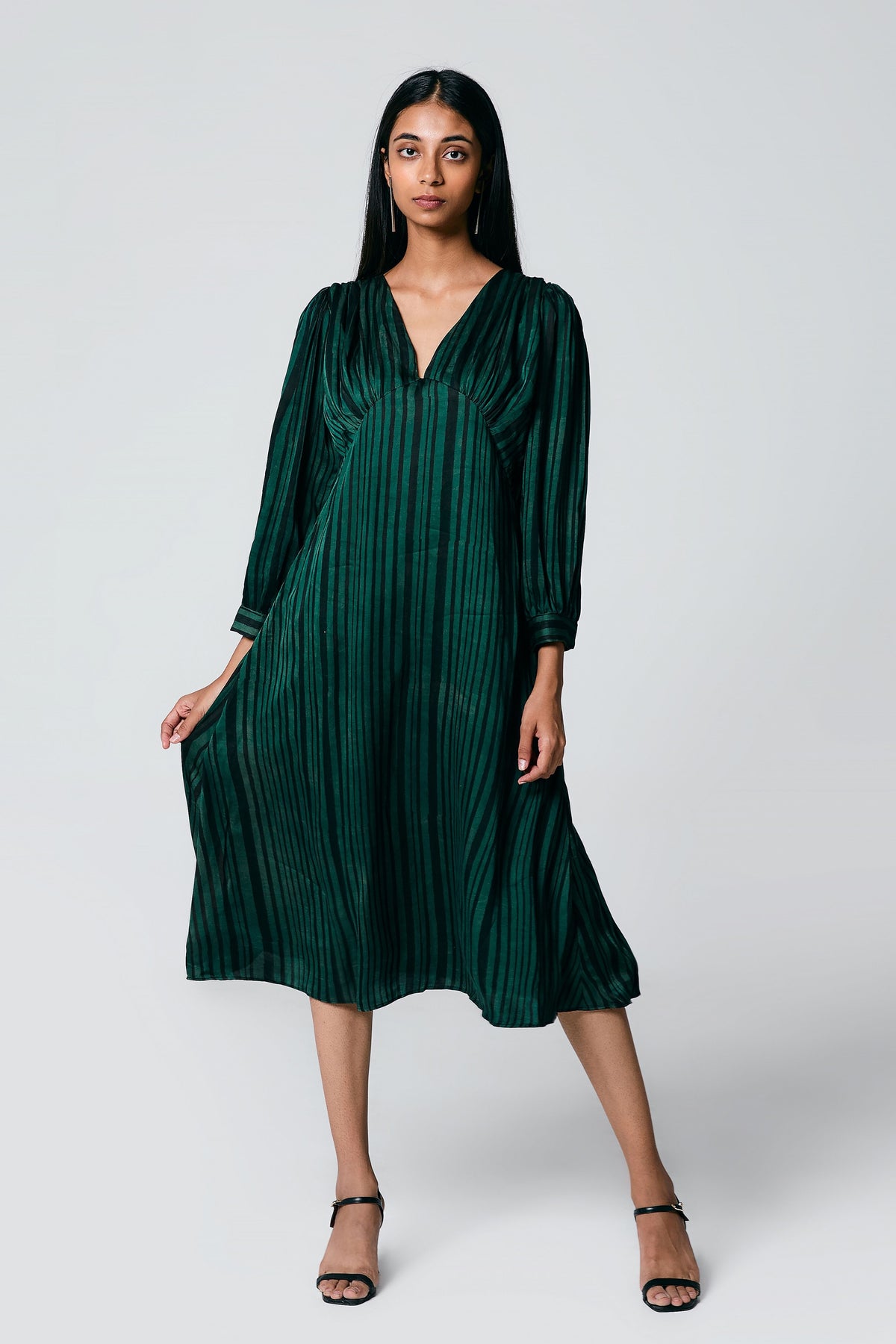 Green V Neck Dress