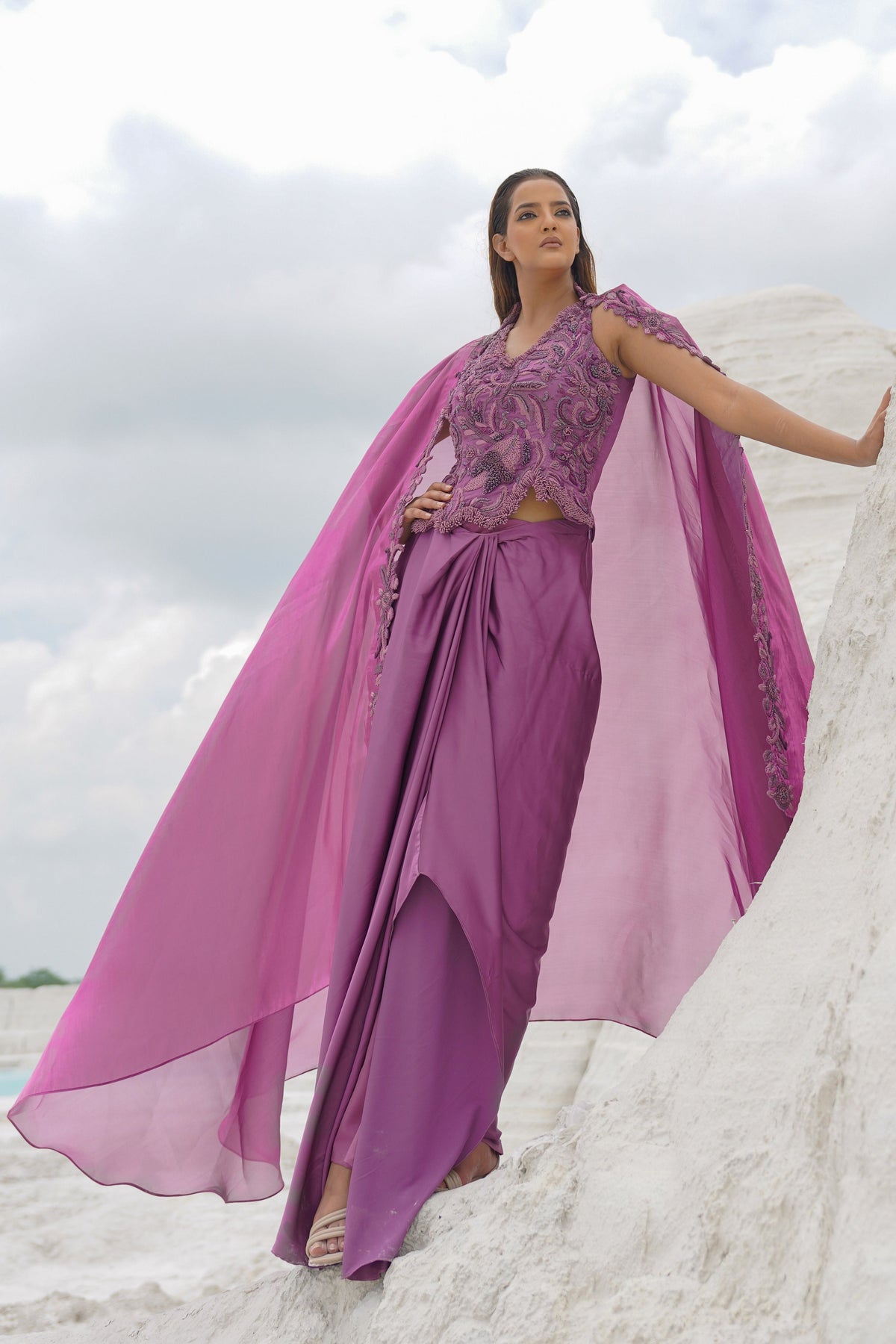 Pink Draped Skirt Set
