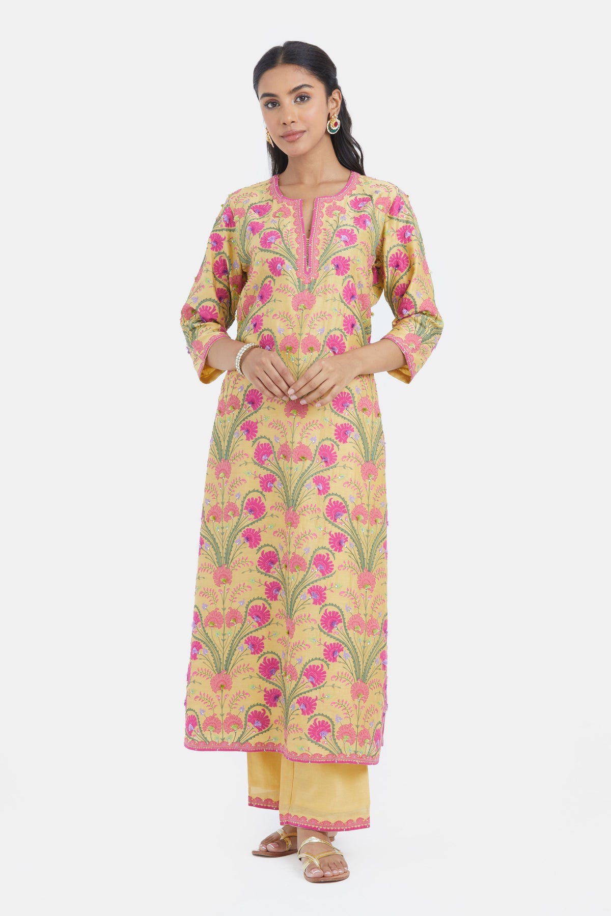 Yellow Chanderi Kurta Set