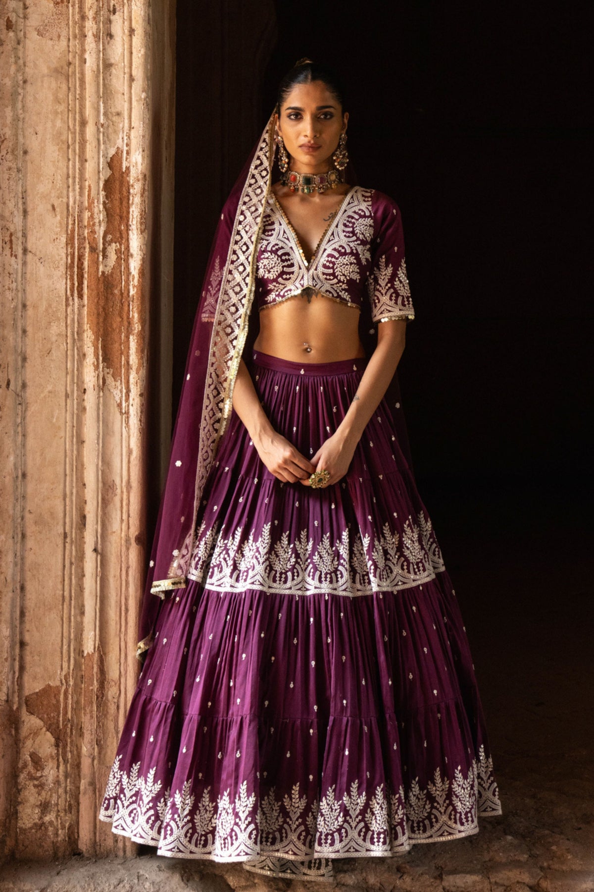 Wine Forest Maharani Lehenga Set