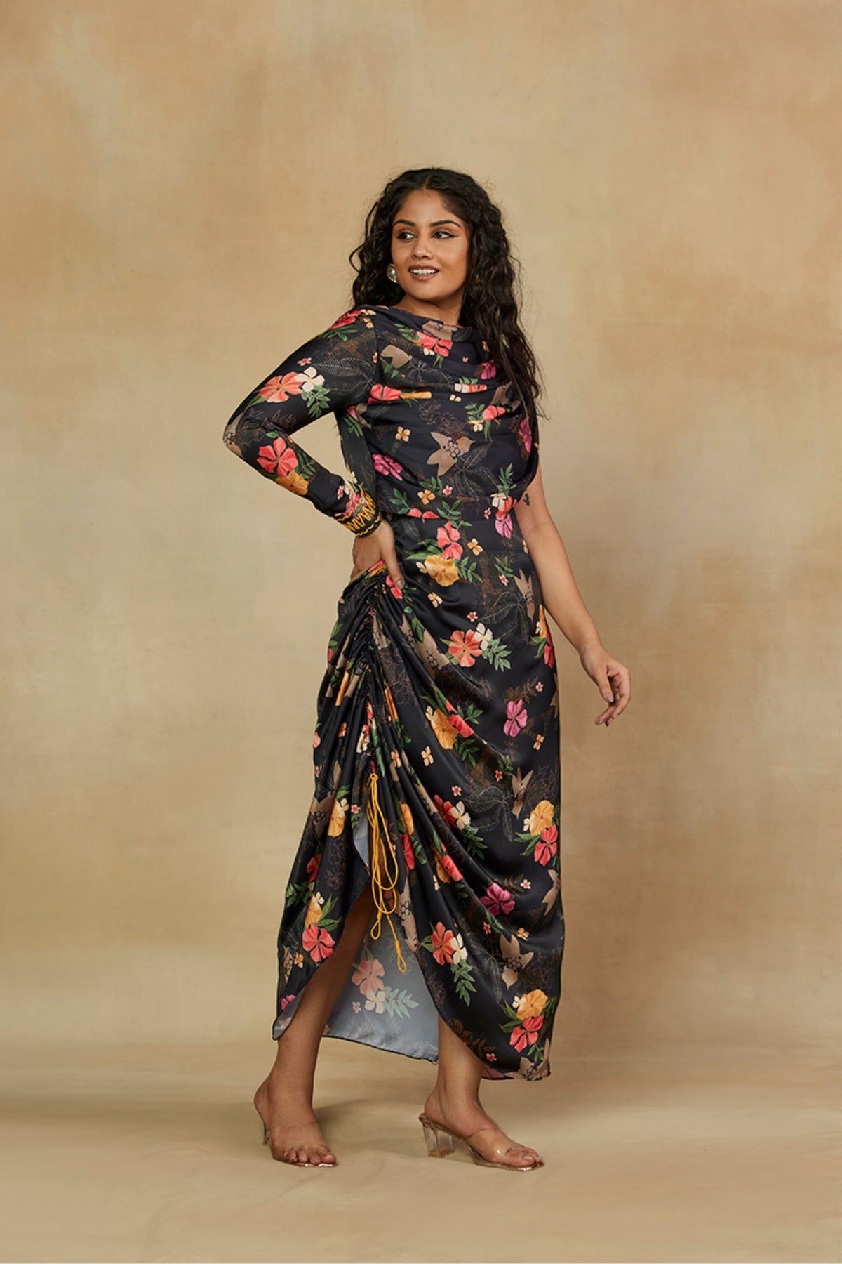 Black Floral One Shoulder Dress