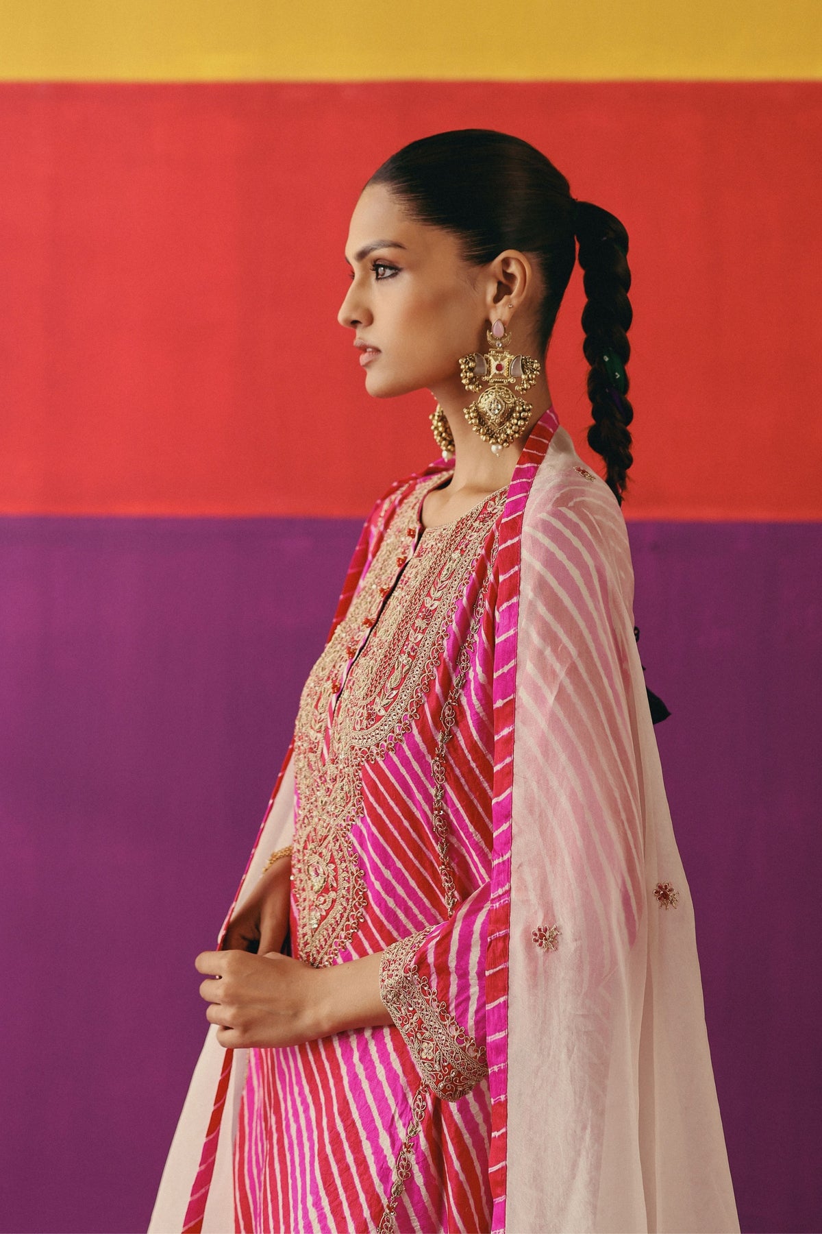 Gulnaar Leheriya Kurta Set