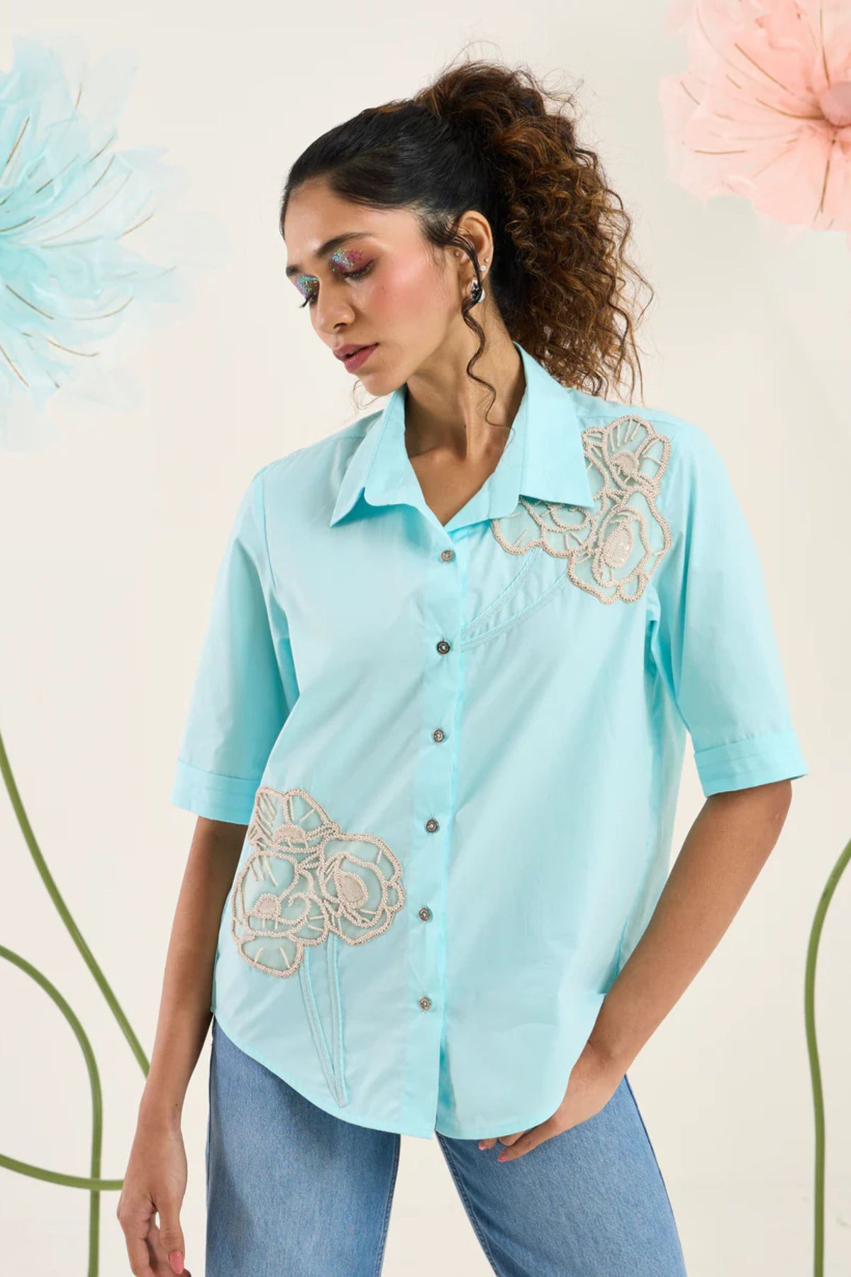 Jasper Applique Aqua Mint Shirt