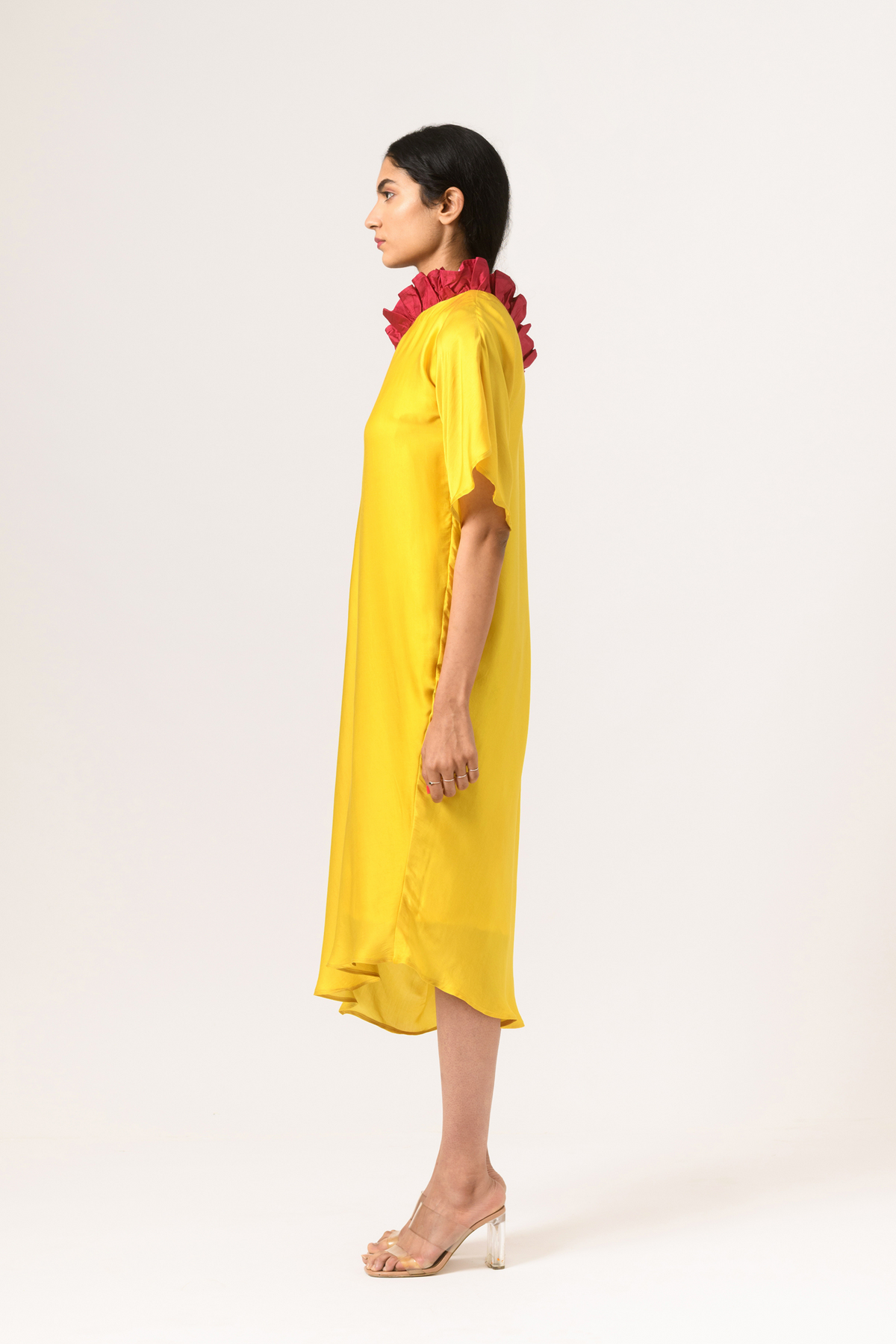 Wine yellow one shoulder dress