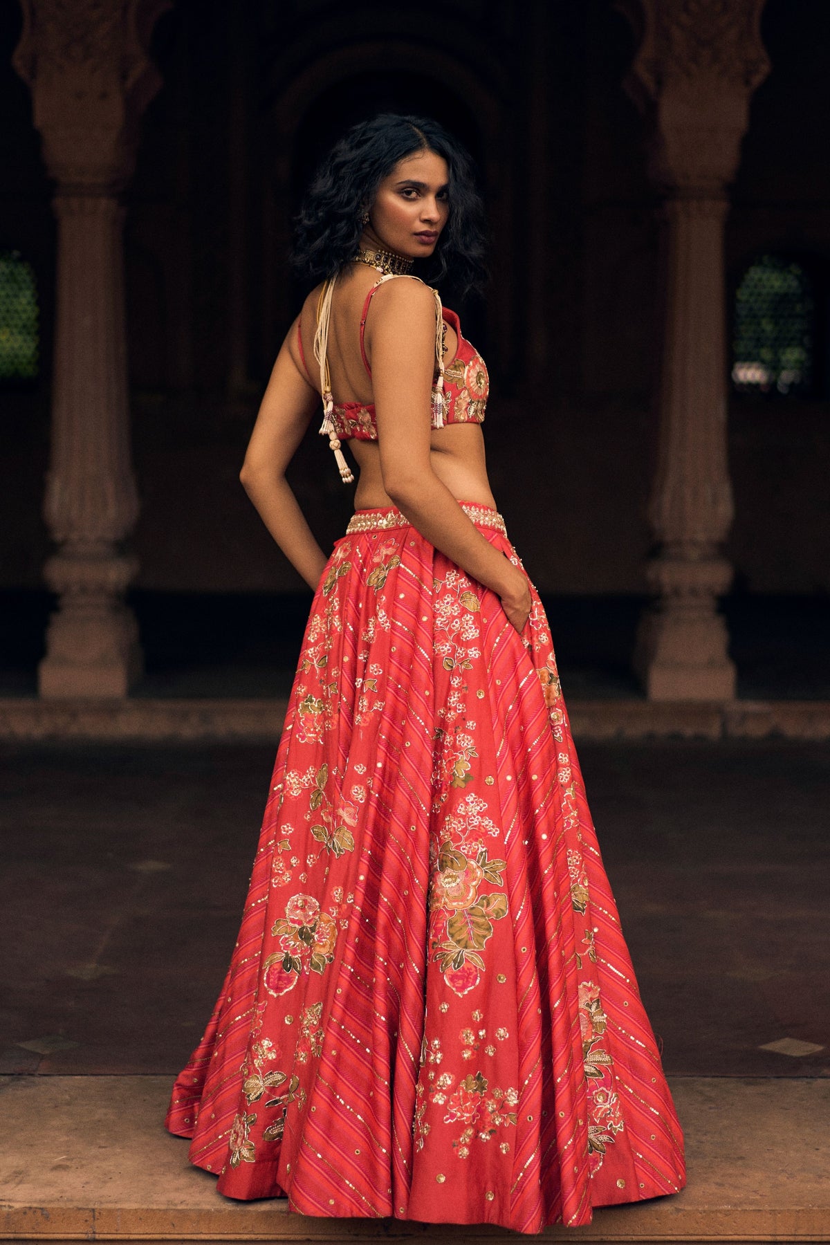 An Ethereal Crimson Lehenga Set