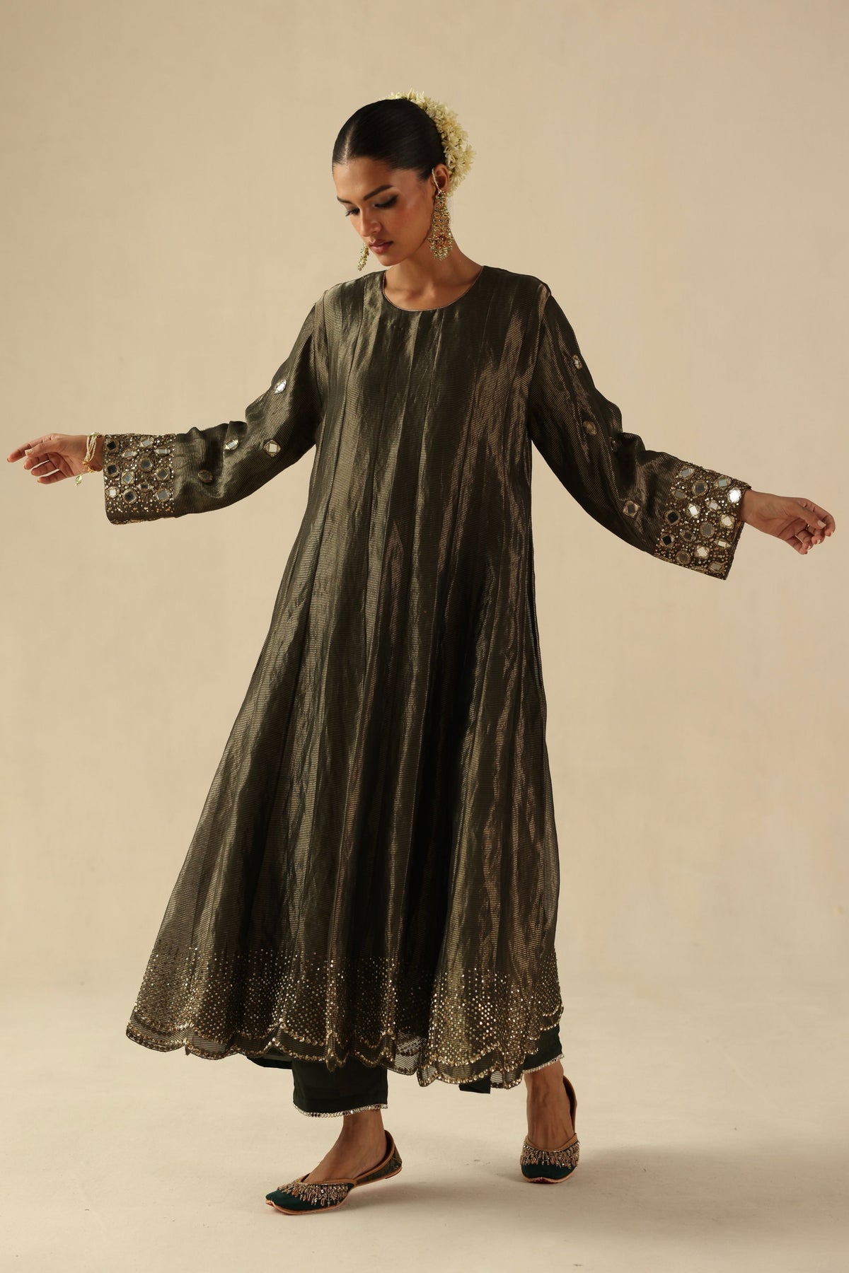 Olive Green Afsana Kalidar