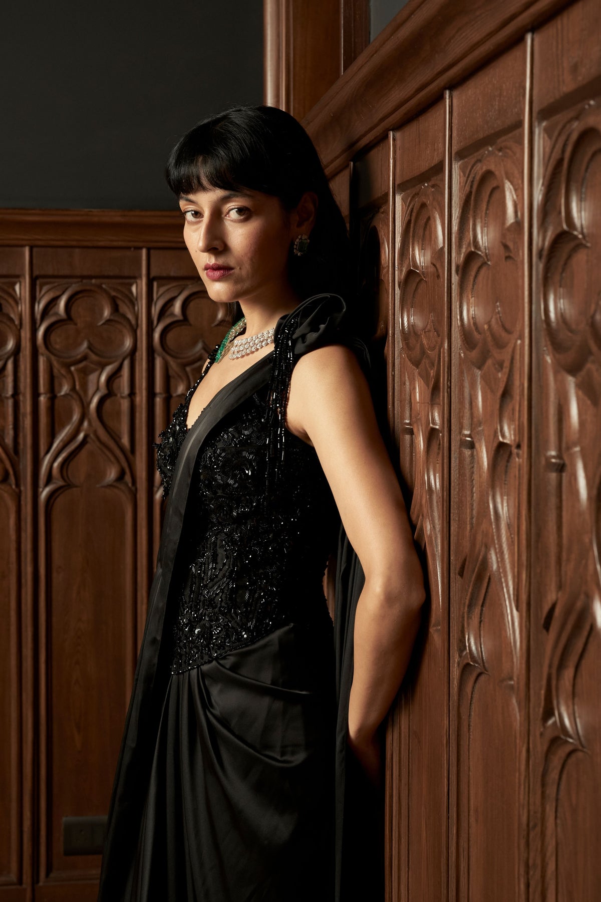 Black Cocktail Corset Drape Saree