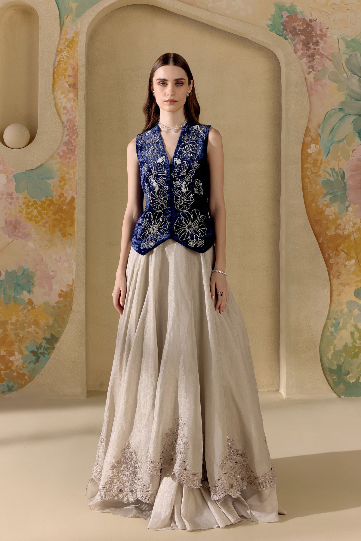 Silver Cutwork Layered Lehenga