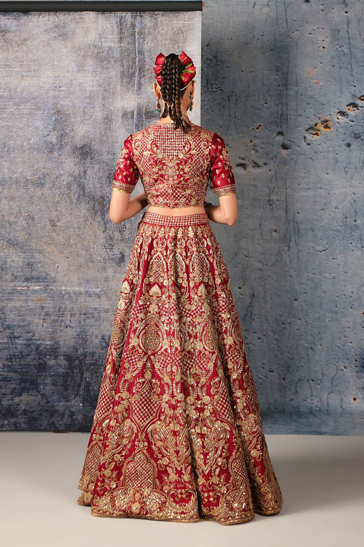 Maroon Heavy Jaal Lehenga Set