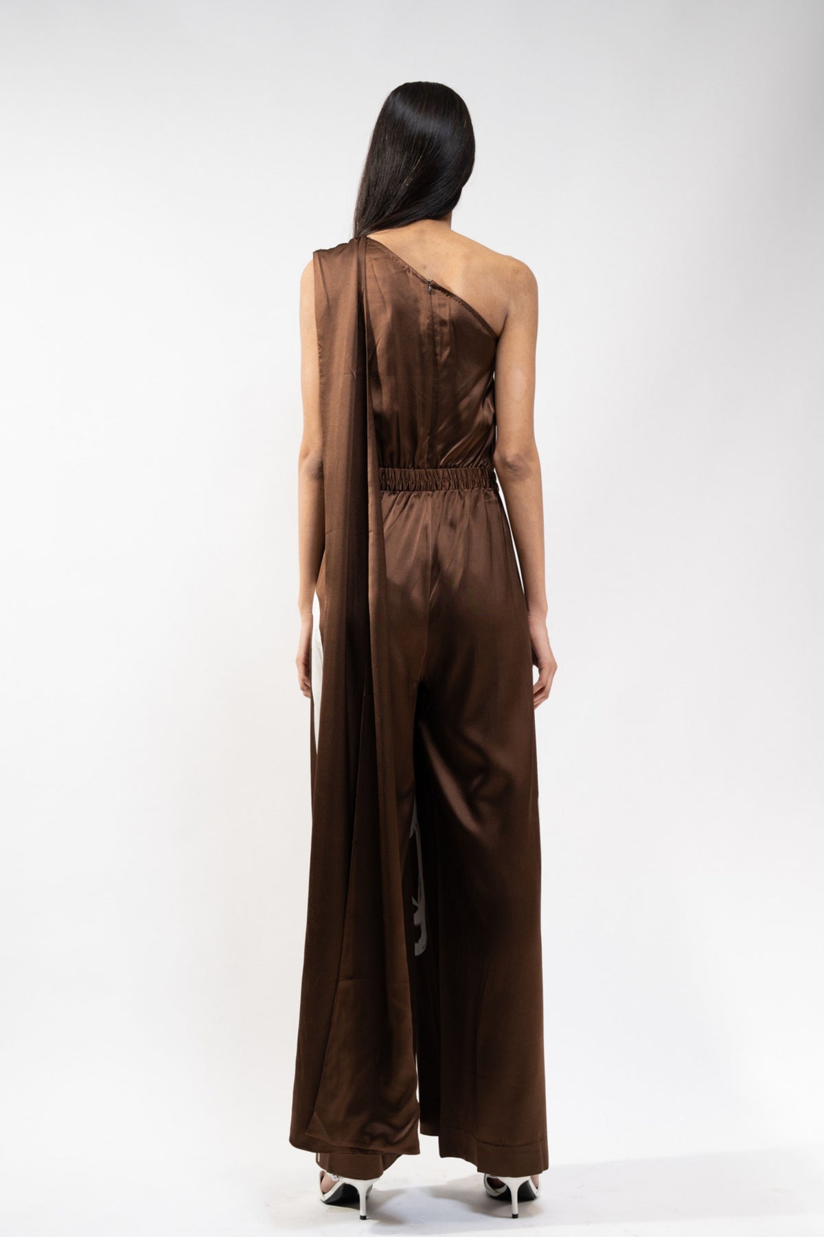 Brown Printed Silk Jumpsuit