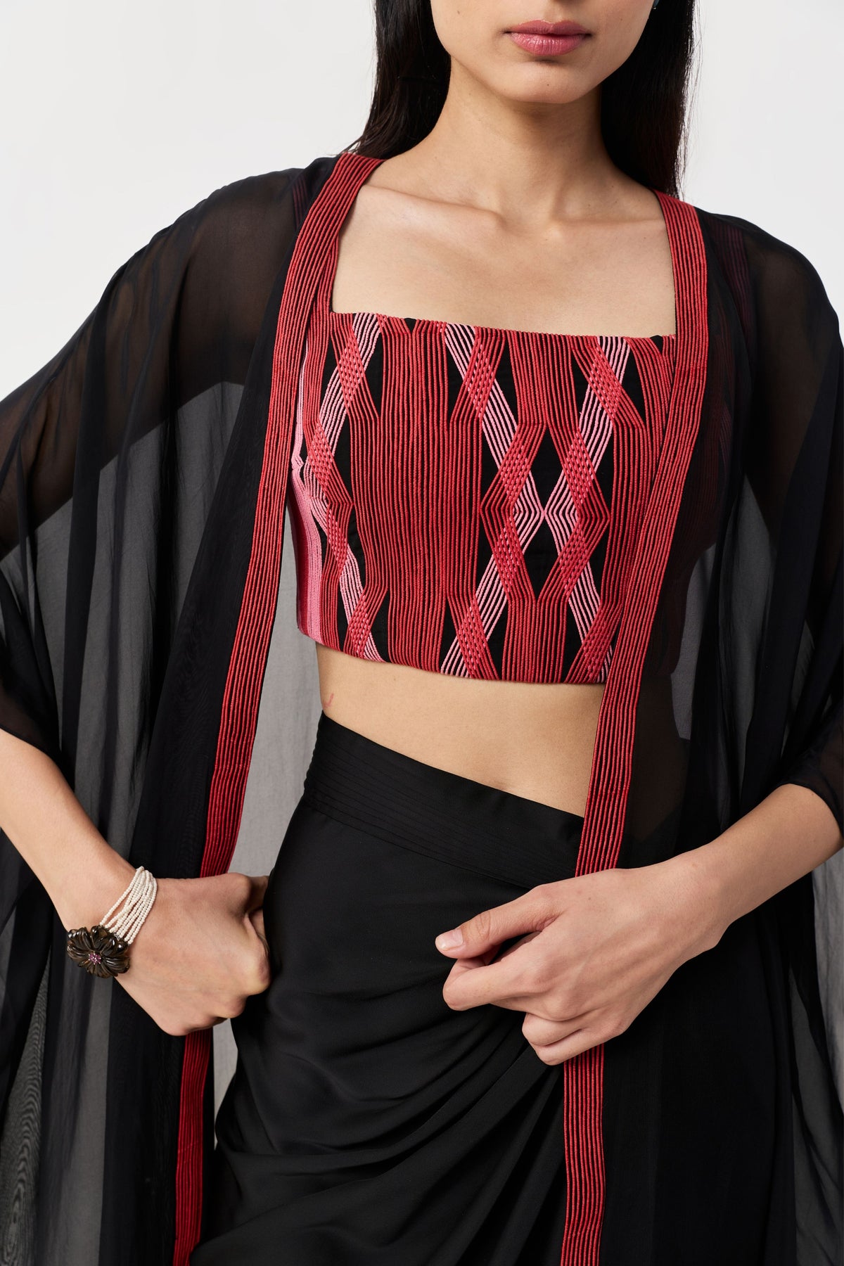 Entwined Black Red Corded Bustier