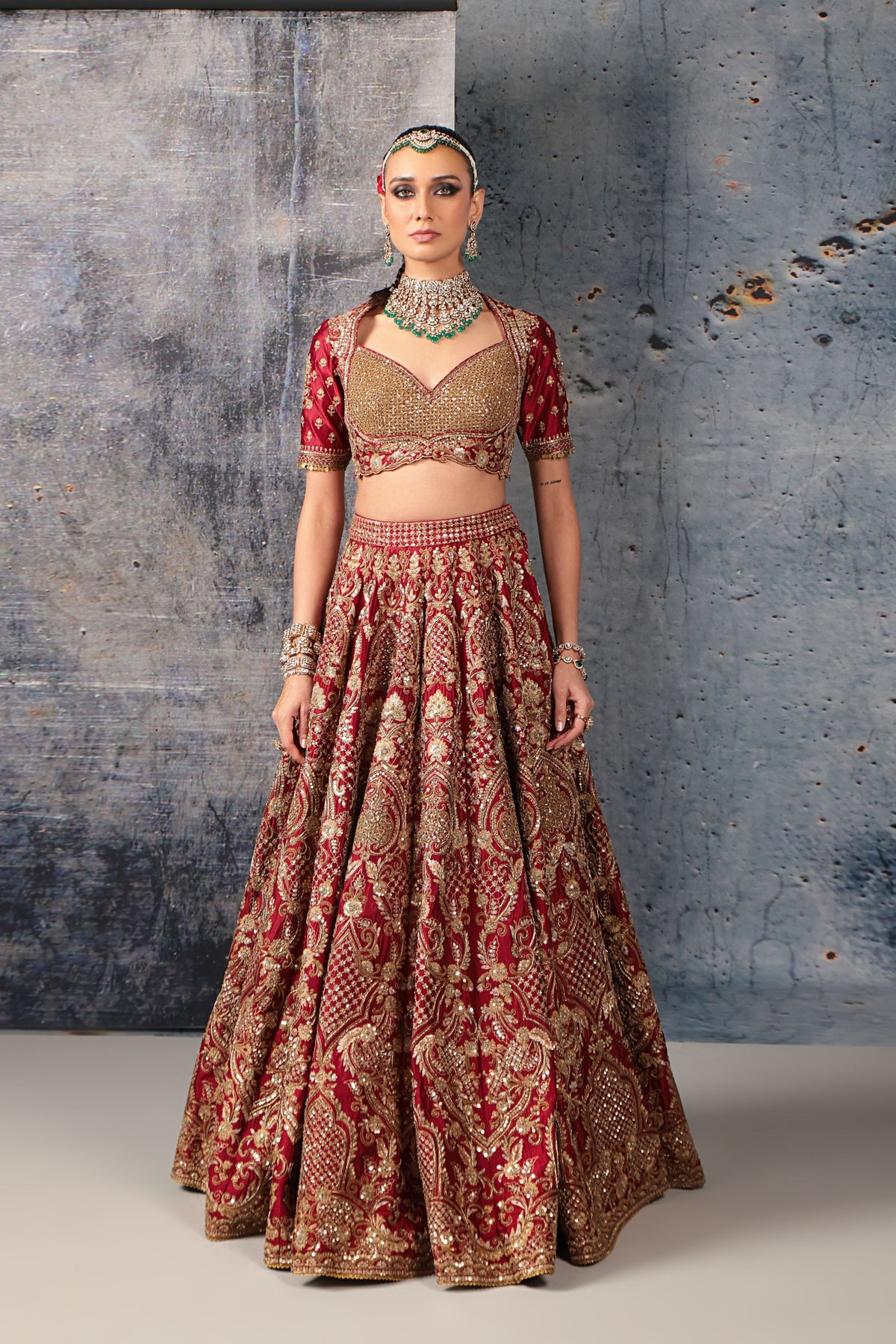 Maroon Heavy Jaal Lehenga Set