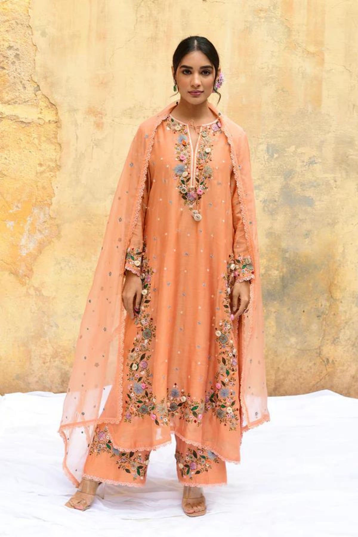 Peach Orchid Heavy Kurta Set