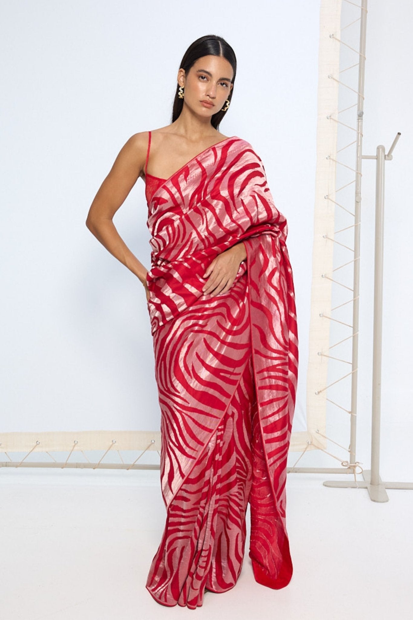 Handwoven Scarlet Silk Saree - Ekaya - Elahe