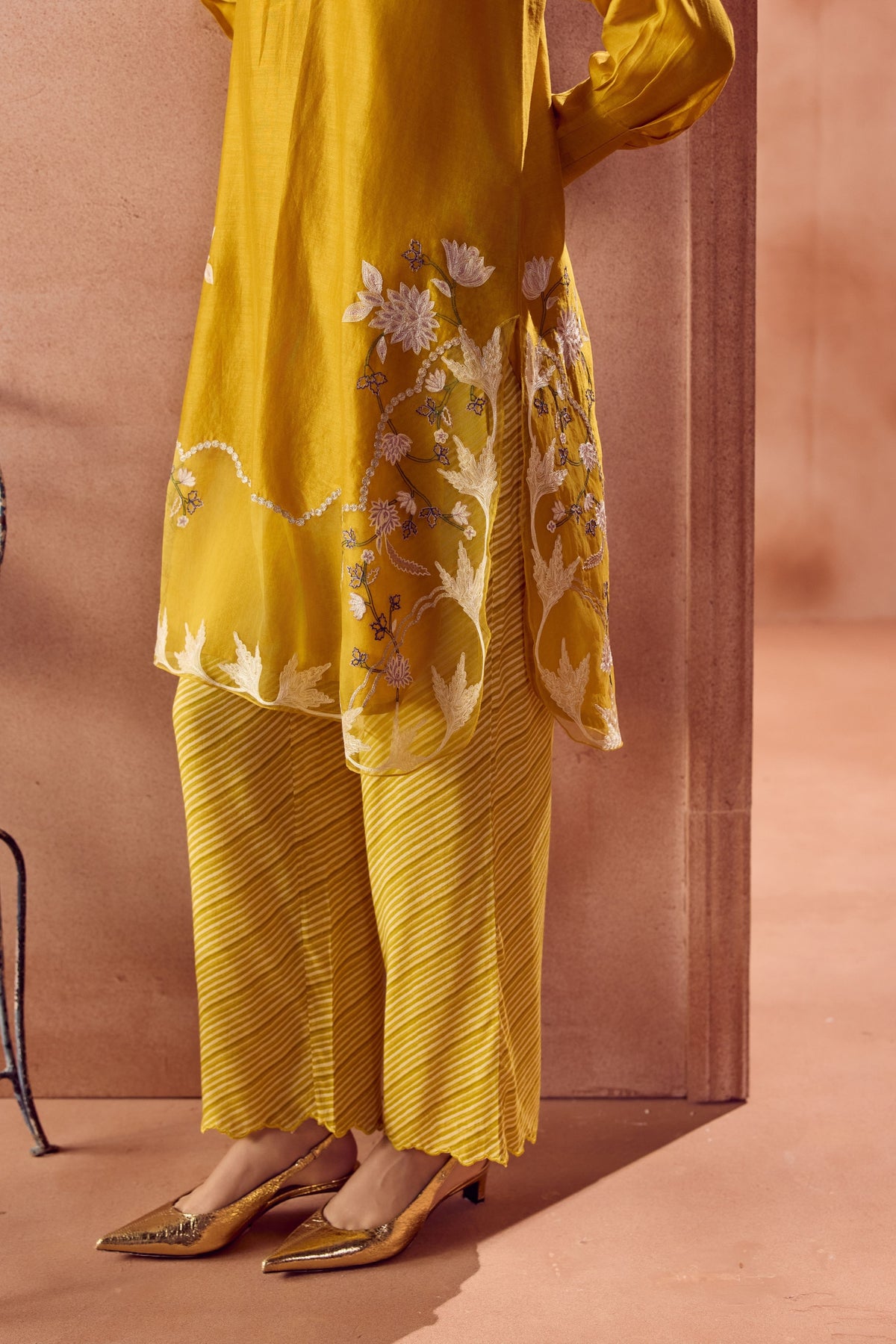 Mustard Embroidered Kurta Set
