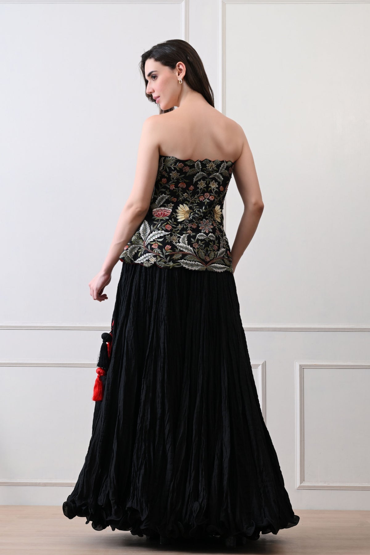 Black Embroidered Corset Set